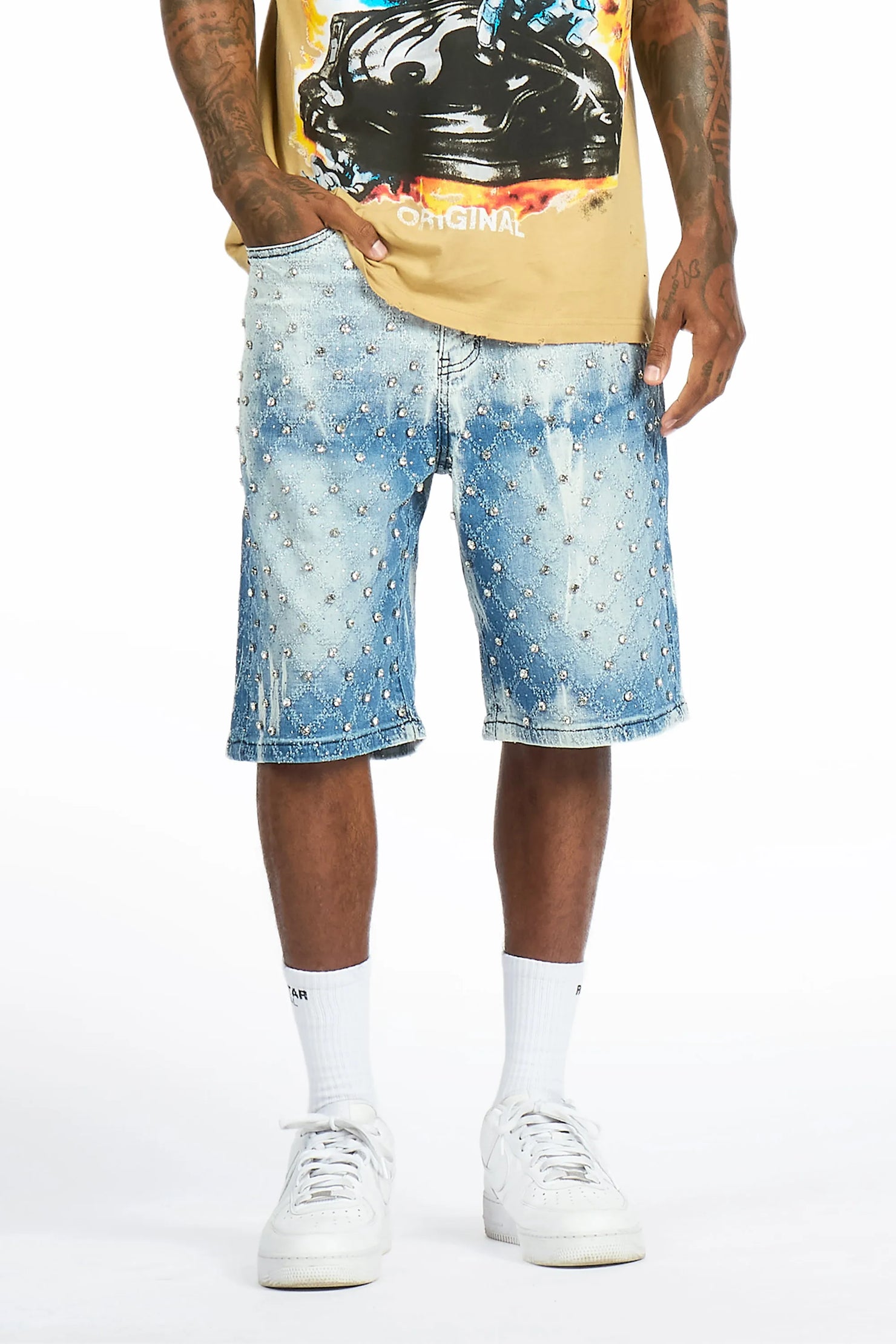 Glit Blue Rhinestone Denim Short