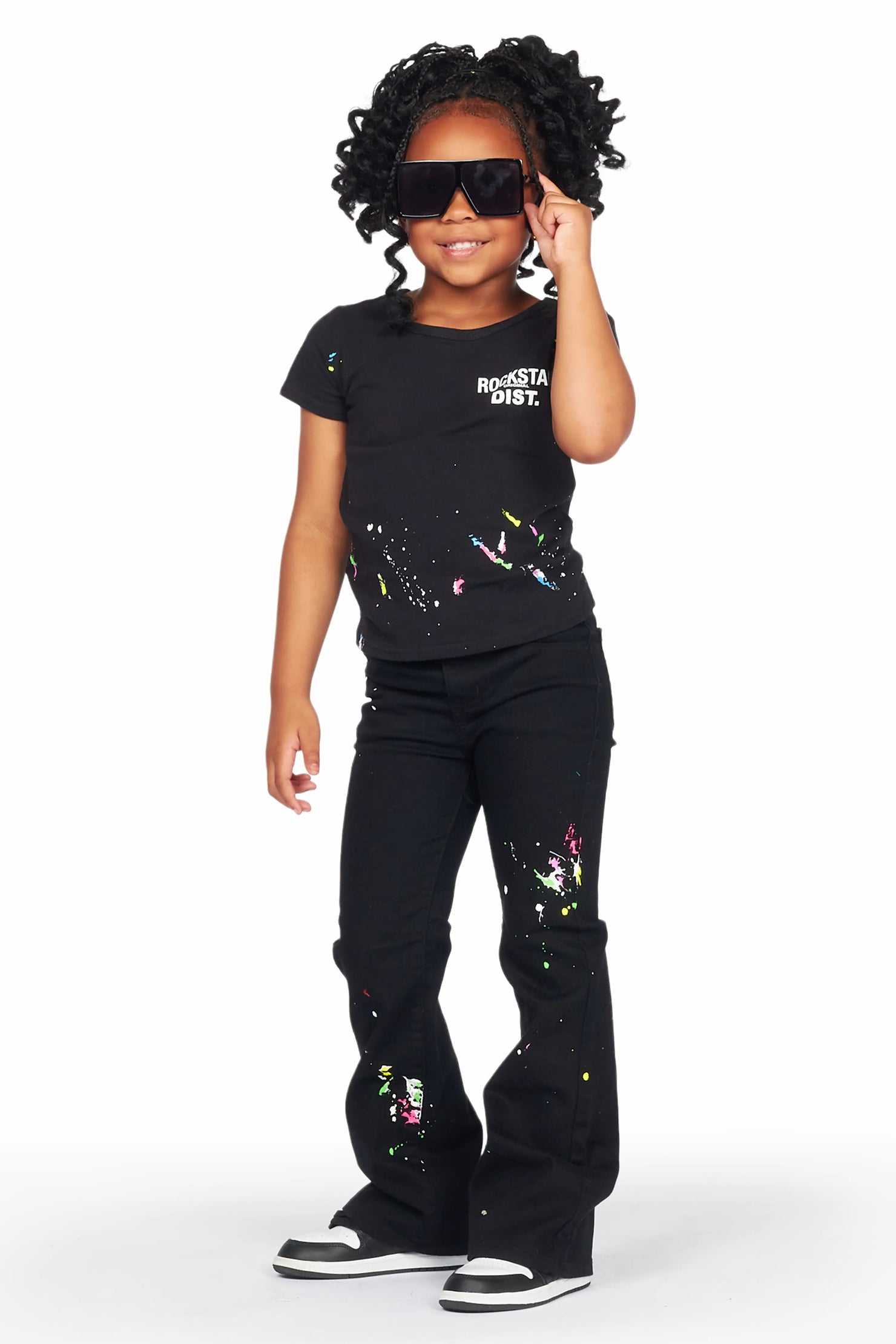 Girls Kalah Black T-Shirt Flare Jean Set