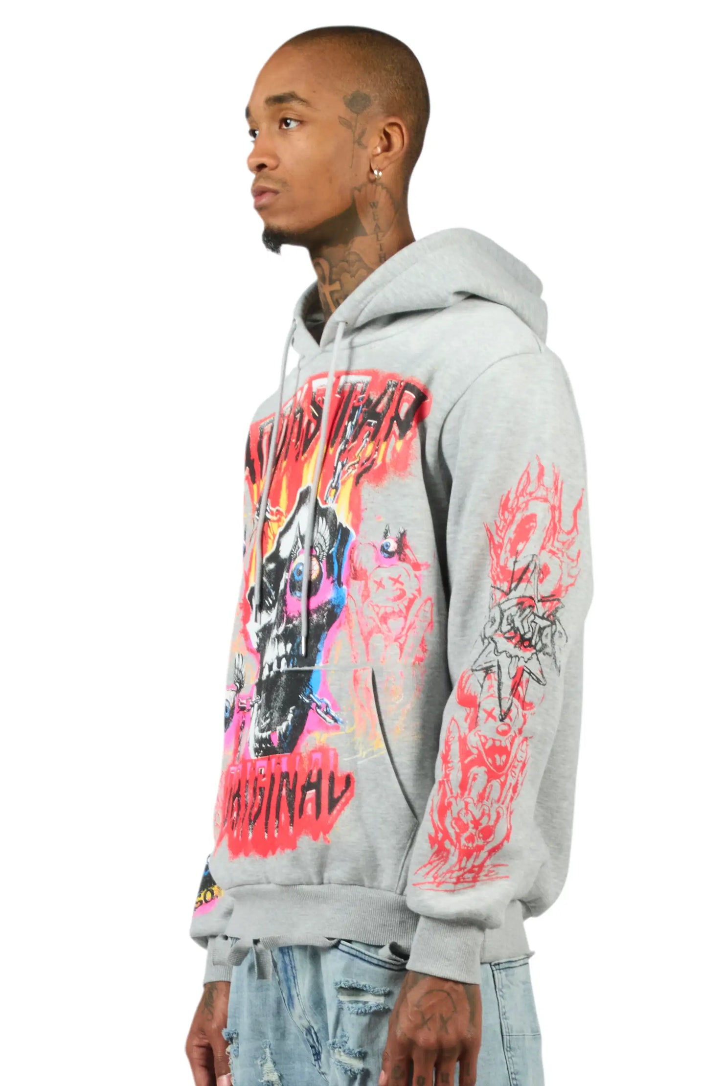 Styxx Heather Grey Distressed Graphic Relaxed Hoodie