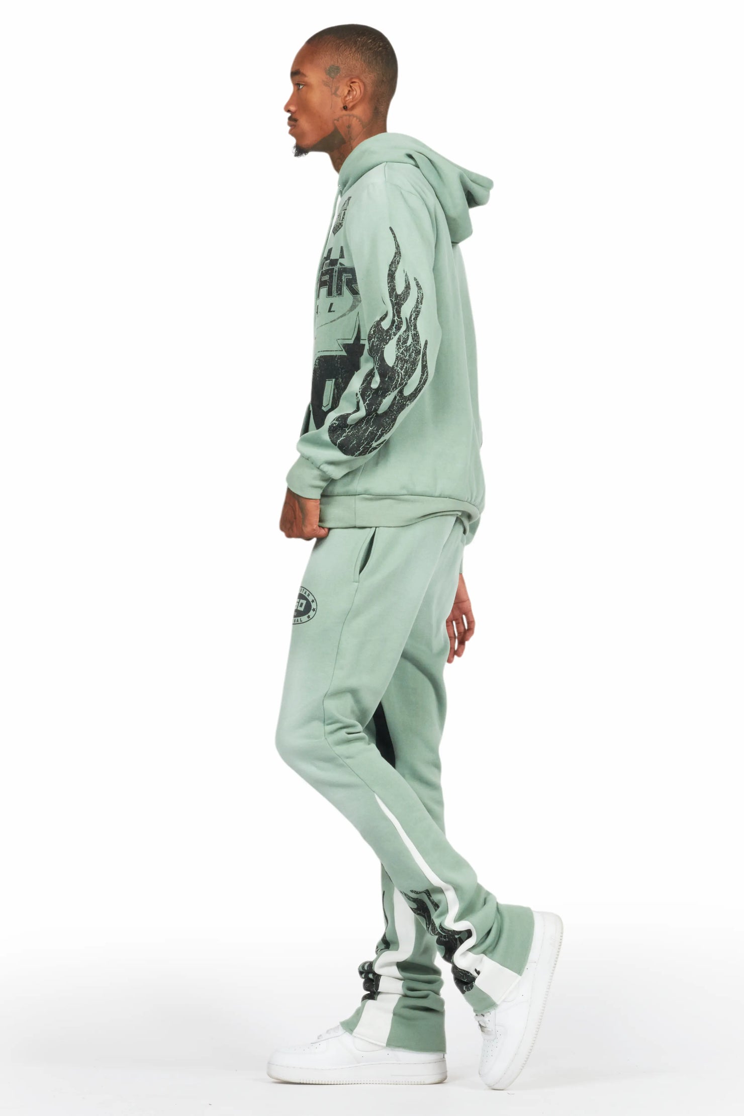 Amos Sage Stacked Flare Hoodie Track Set