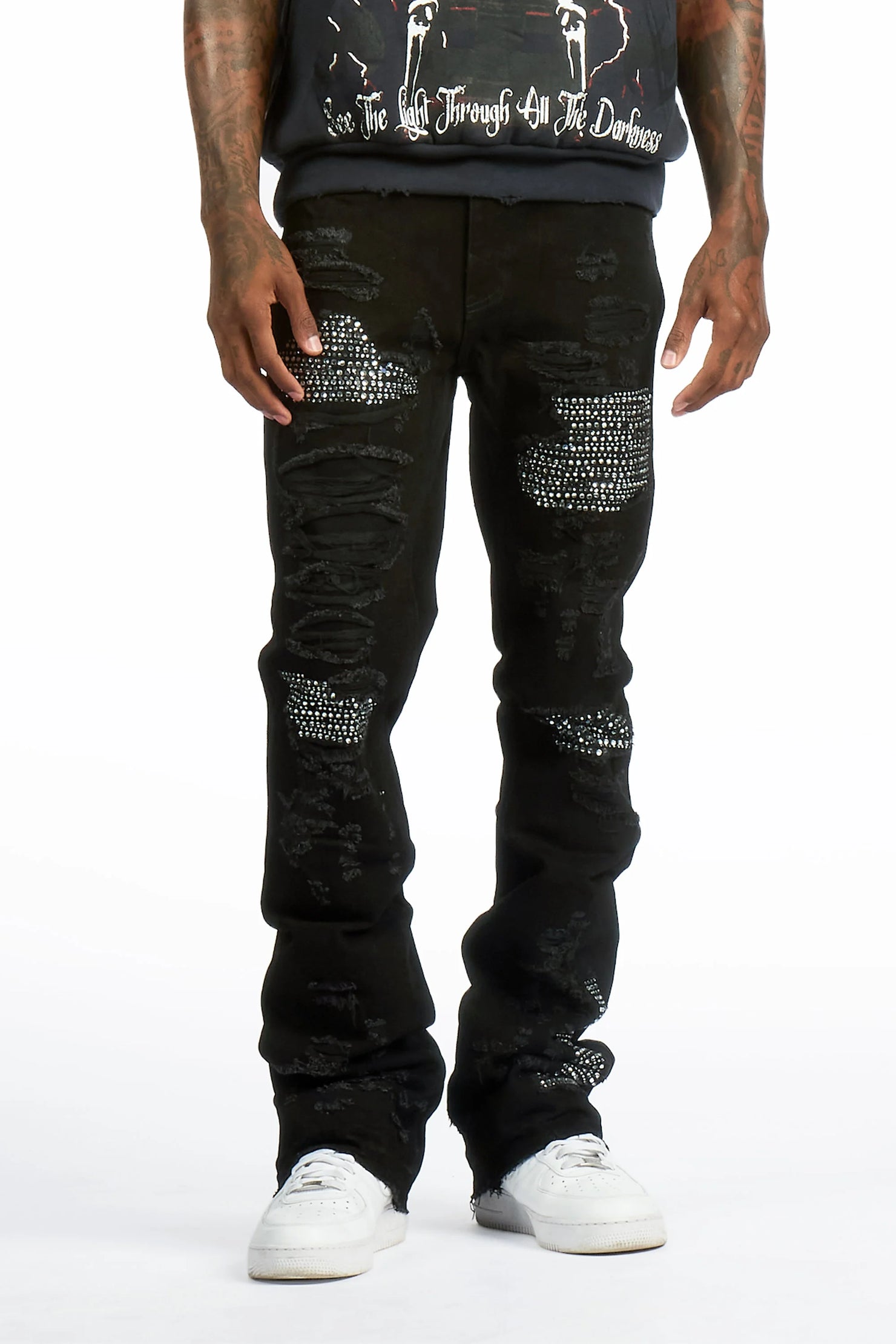 Mathey Black Rhinestone Stacked Fit Jean
