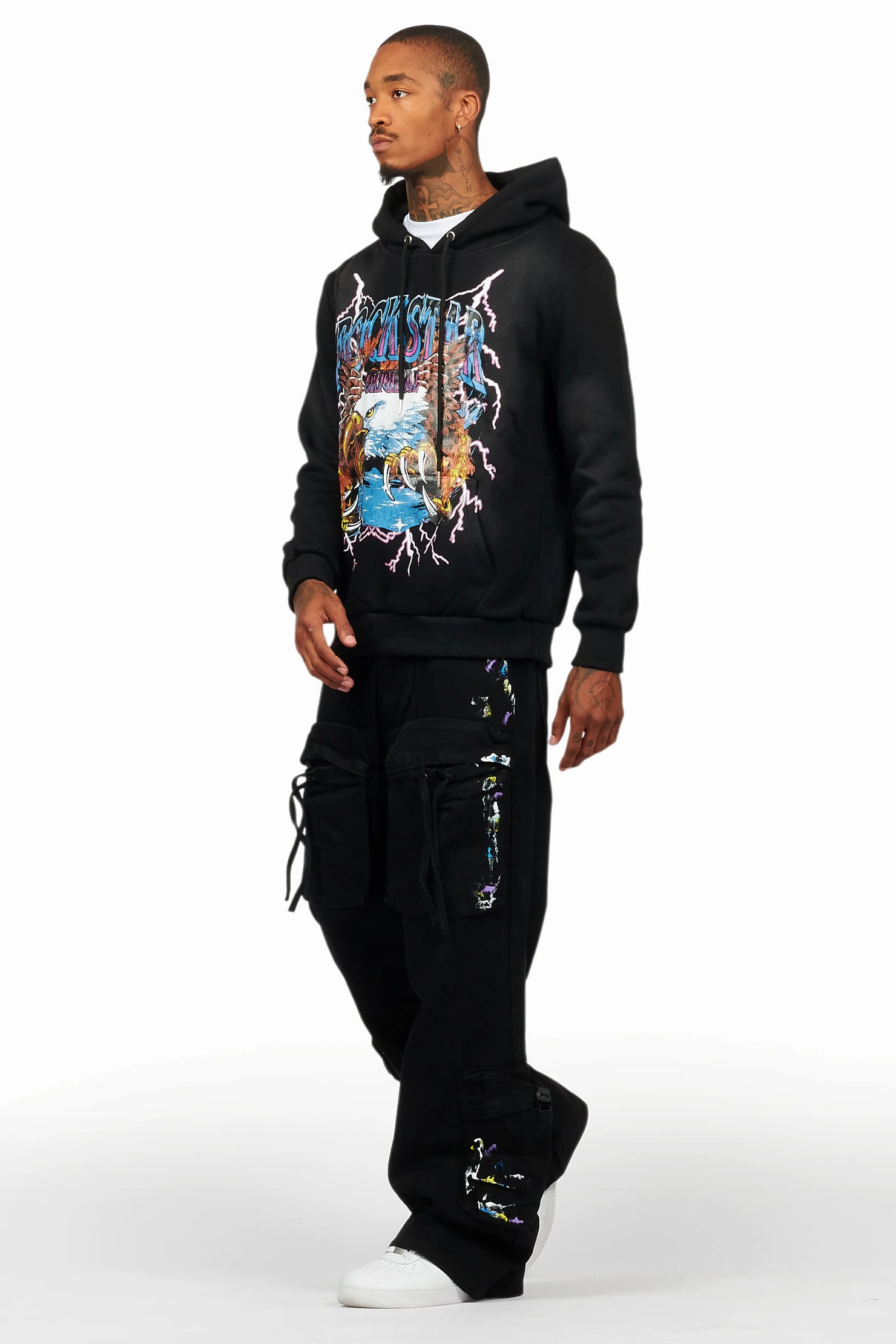 Darken Black Hoodie/Baggy Fit Cargo Jean Set