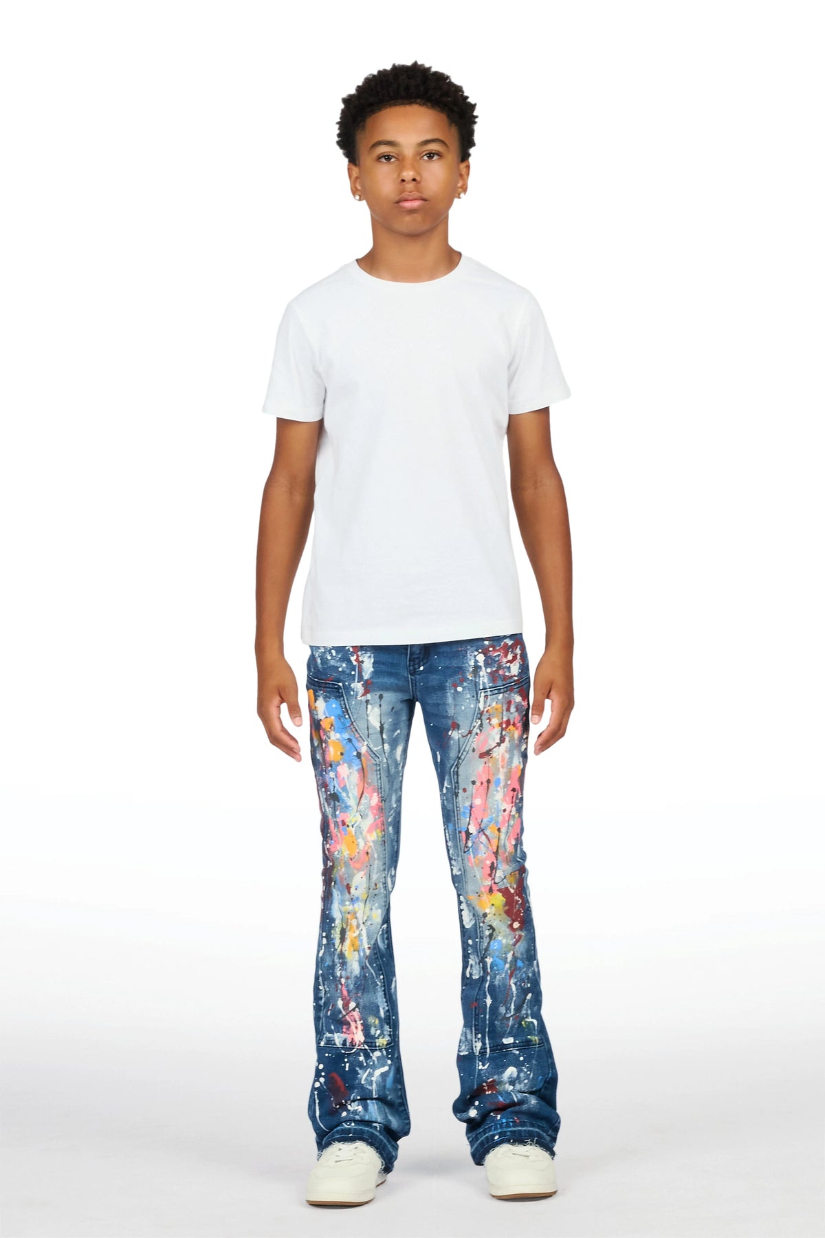 Boys Artur Dark Blue Stacked Flare Jean
