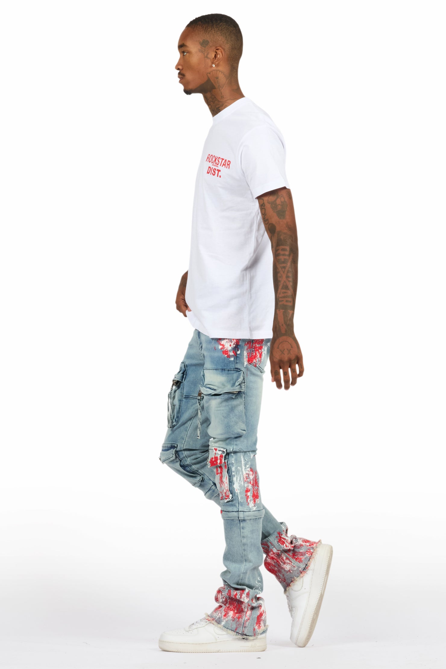 Sley White/Red T-Shirt/Stacked Flare Jean Set