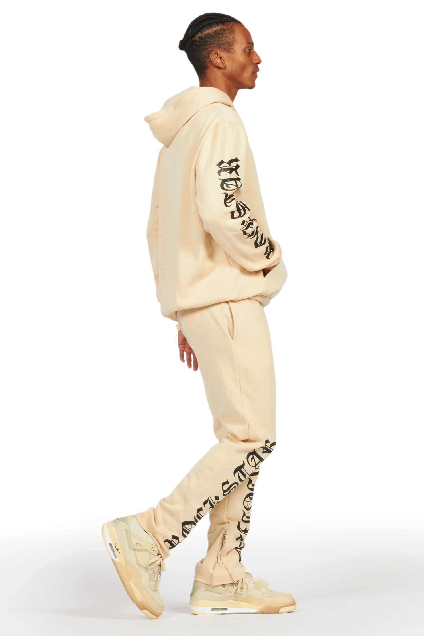 Alonzo Beige Slim Fit Hoodie Track Set