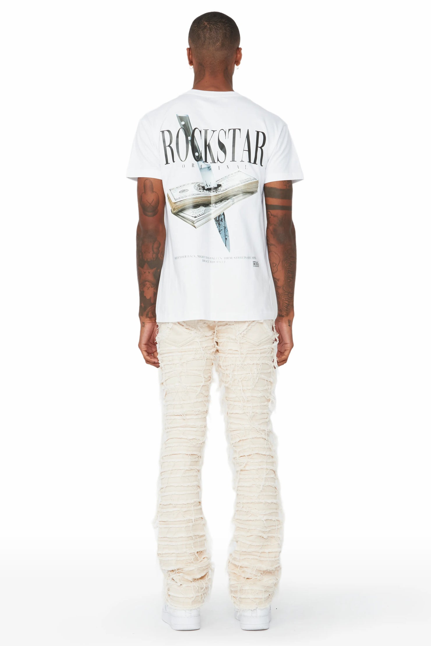 Cassius Beige Stacked Flare Jean