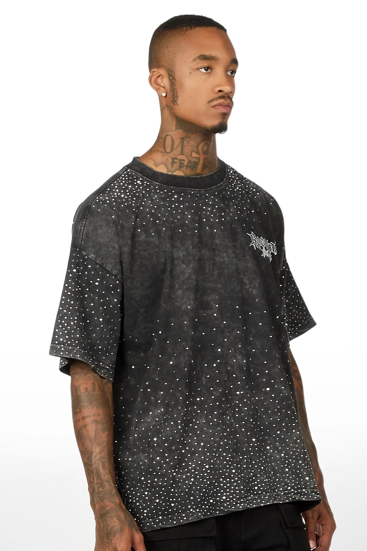 Twinkle Black Rhinestone Oversized Graphic T-Shirt