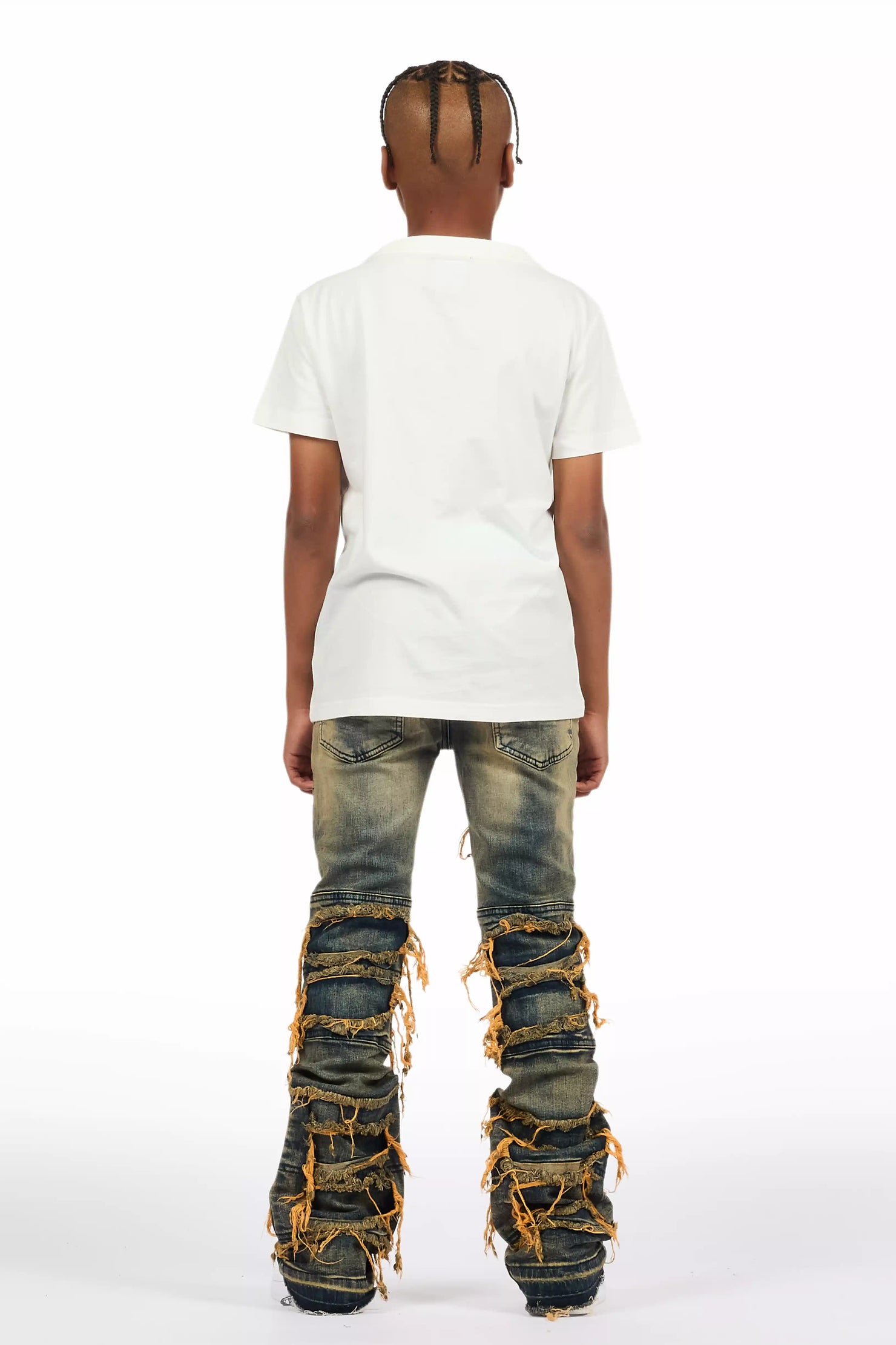 Boys Vasco Tint Dark Wash Blue Stacked Flare Jean