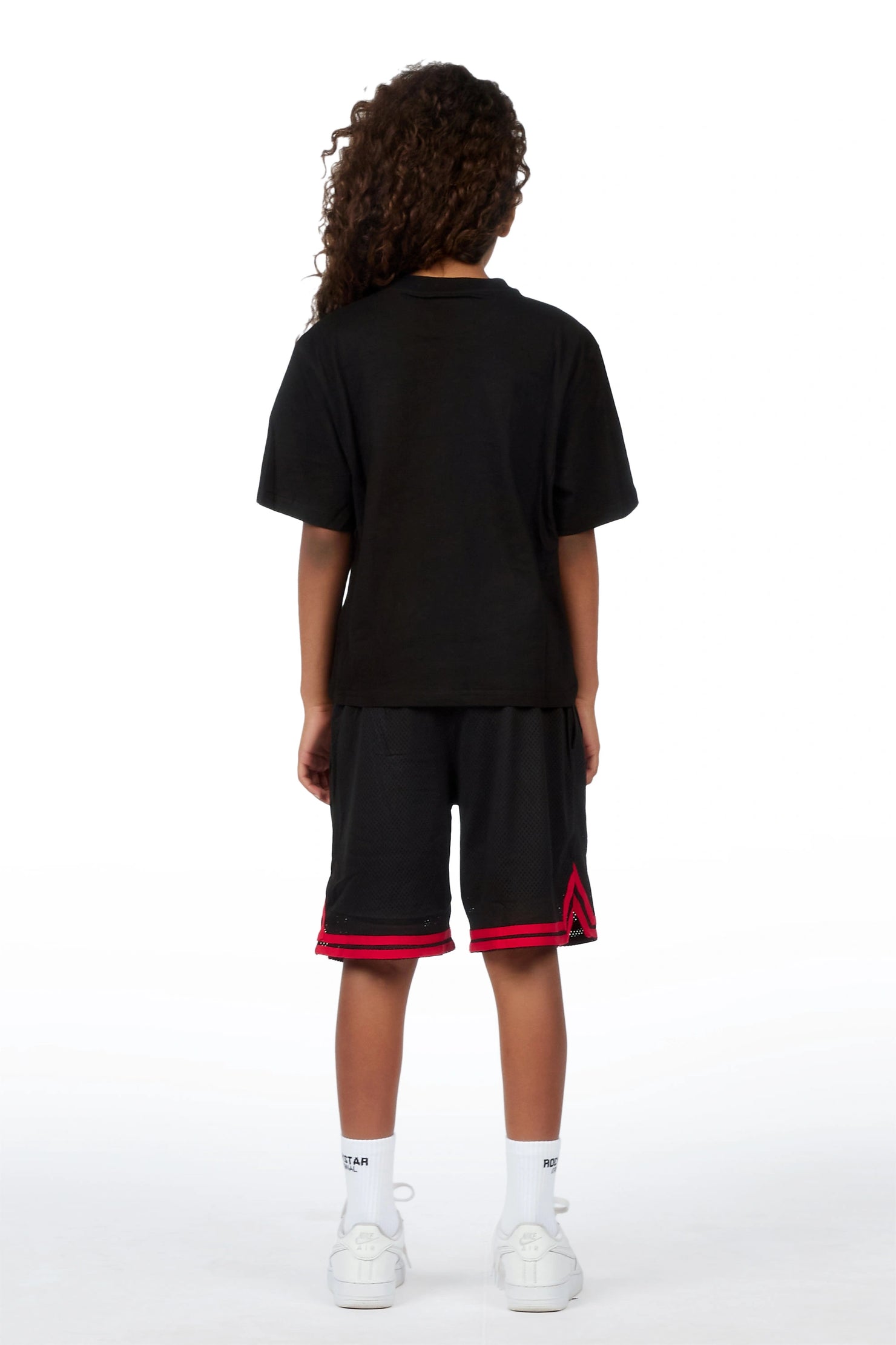 Girls Vanissa Black Fitted T-Shirt Short Set