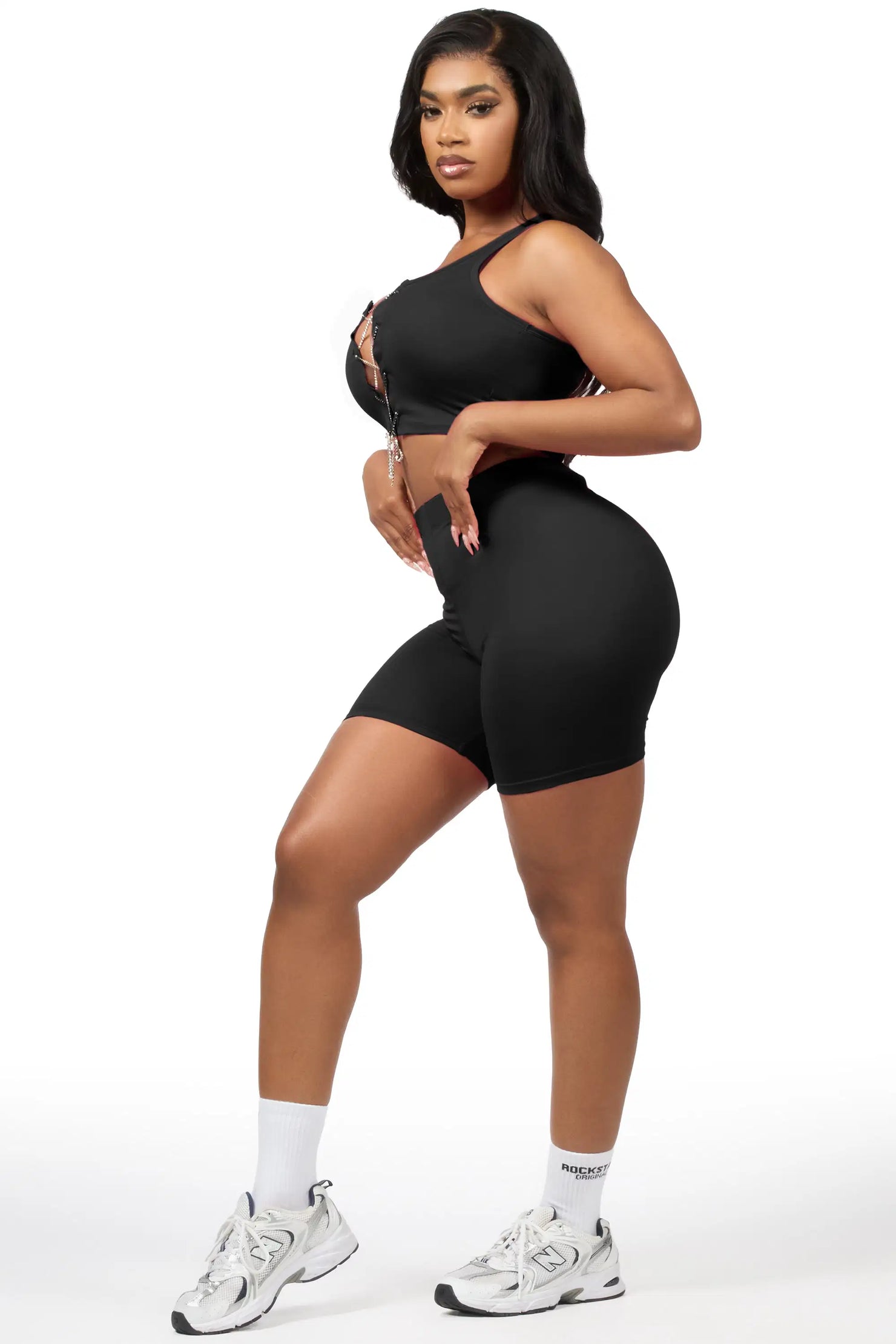 Mishauna Black Rhinestone Bike Short Set