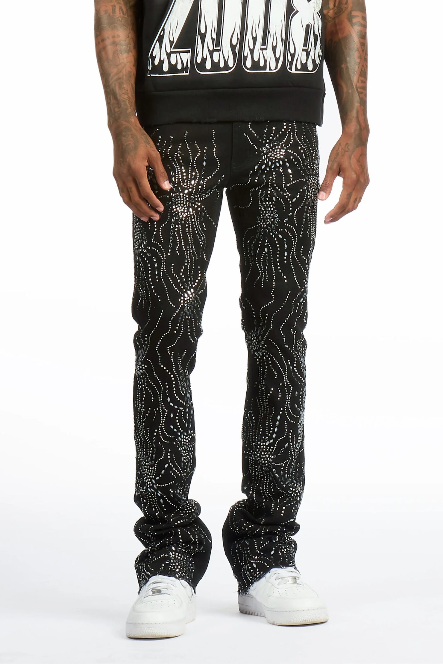 Izai Black Rhinestone Stacked Fit Jean