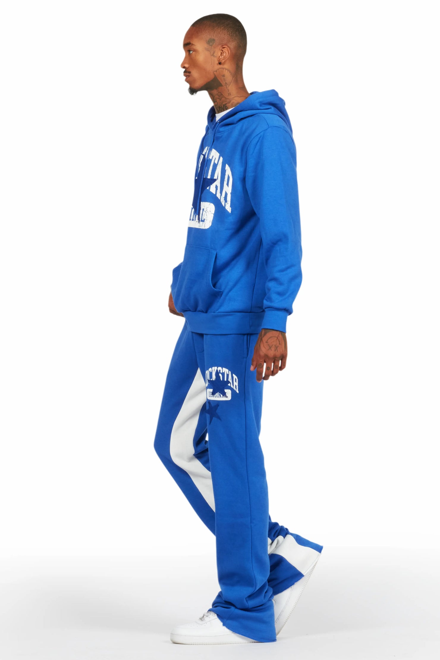 Mallor Royal Blue Baggy Stacked Hoodie Track Set