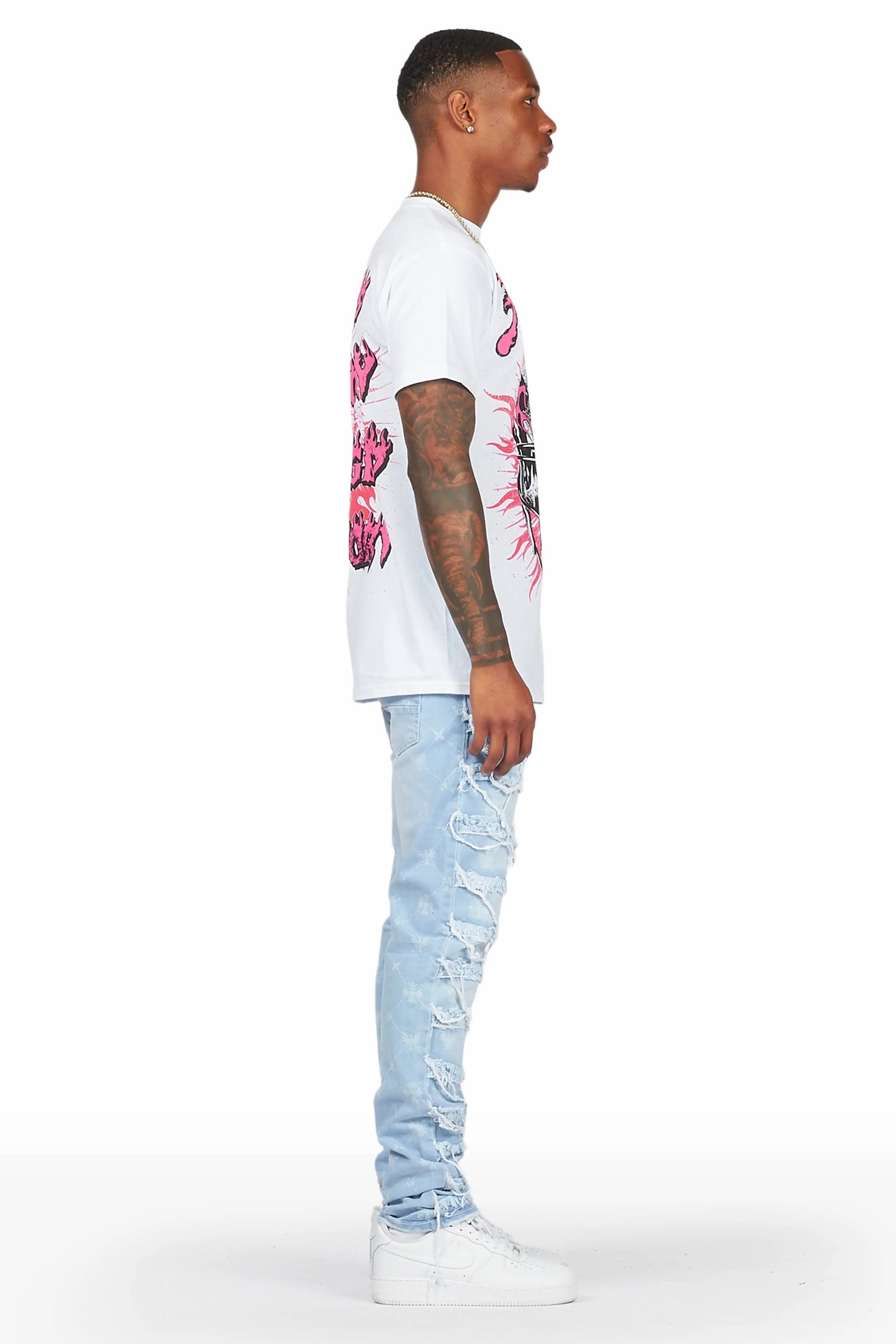 Pasha Light Blue Slim Fit Frayed Jean