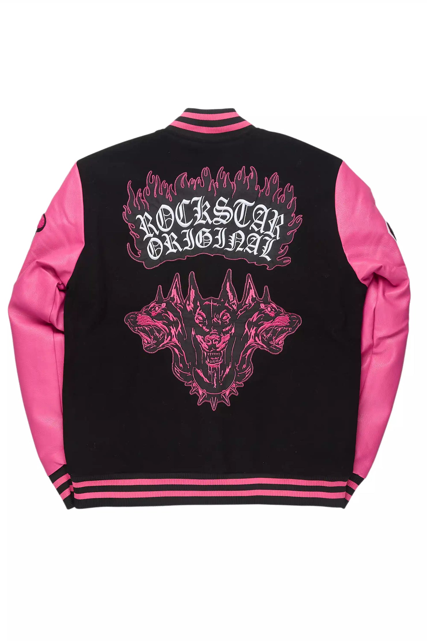 Leslee Black/Pink Oversized Varsity Jacket
