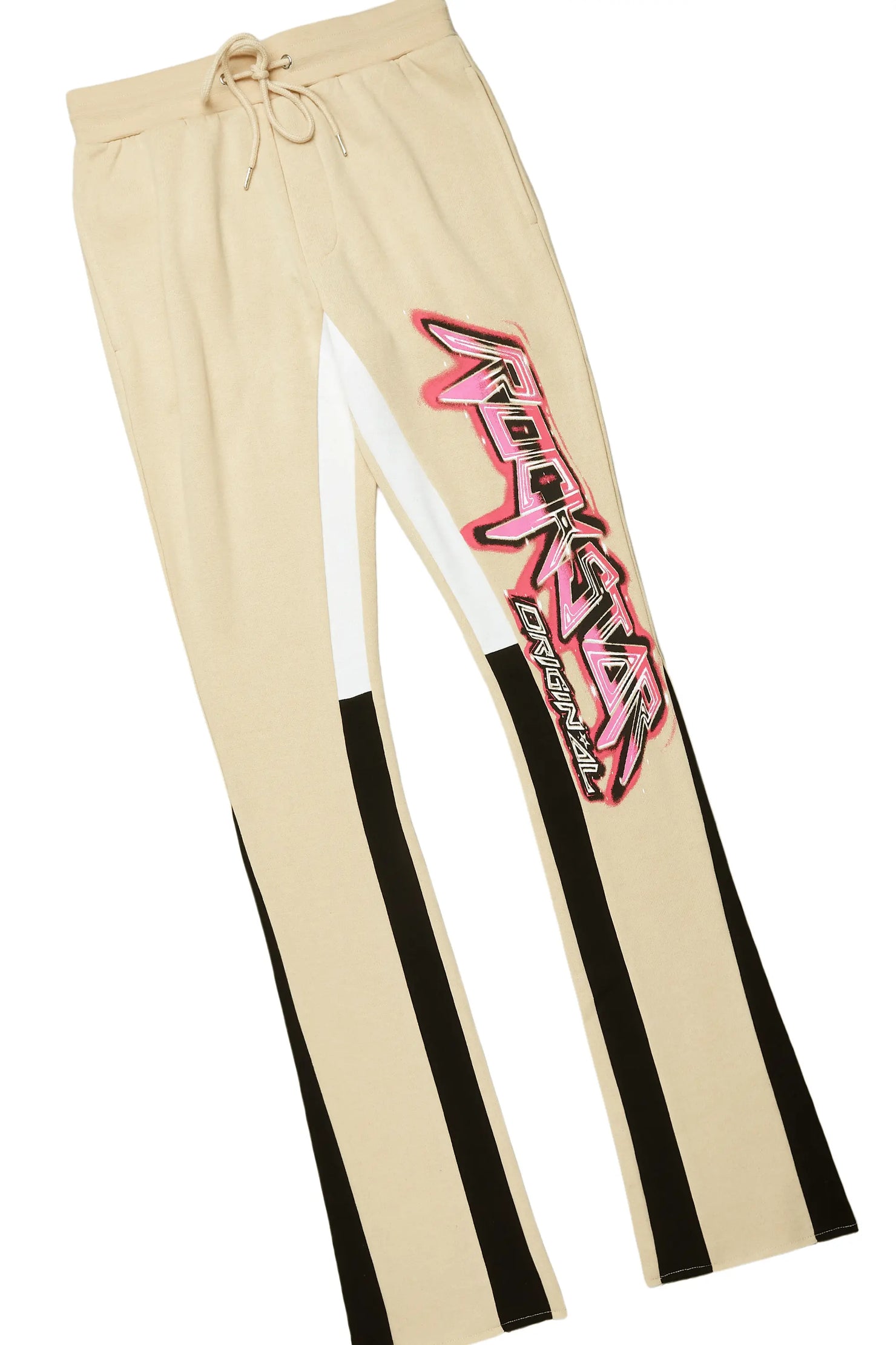 Obern Beige/Black Graphic Hoodie/Stacked Flare Pant Track Set