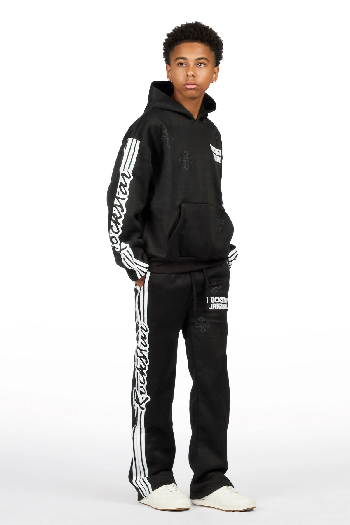 Boys Osso Black Hoodie Stacked Track Set