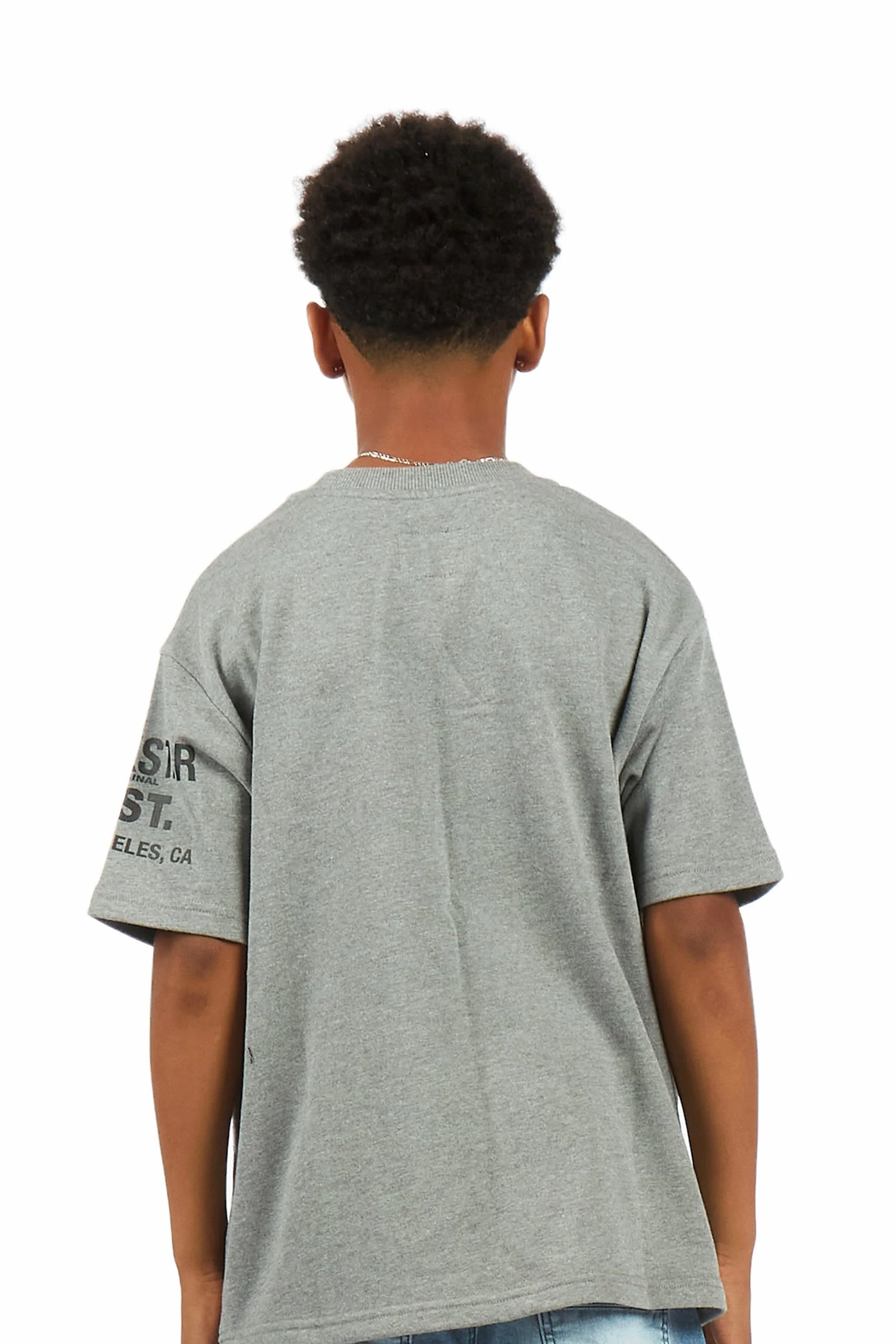 Boys Outline Heather Grey French Terry T-Shirt