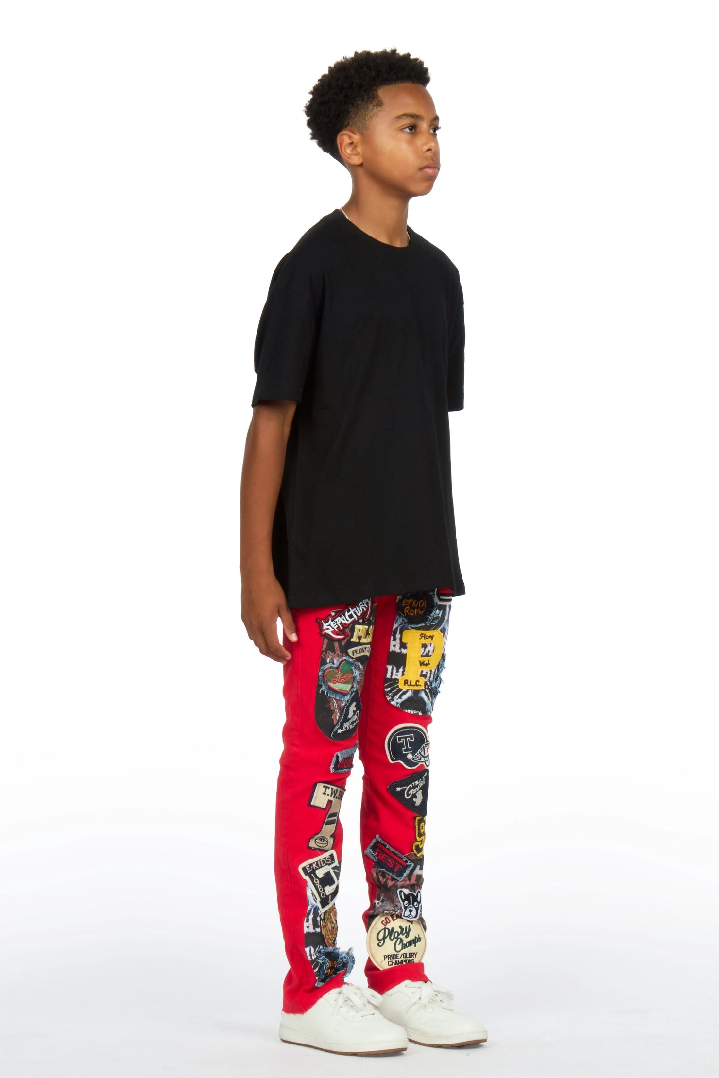 Boys Espen Red Slim Patchwork Jean