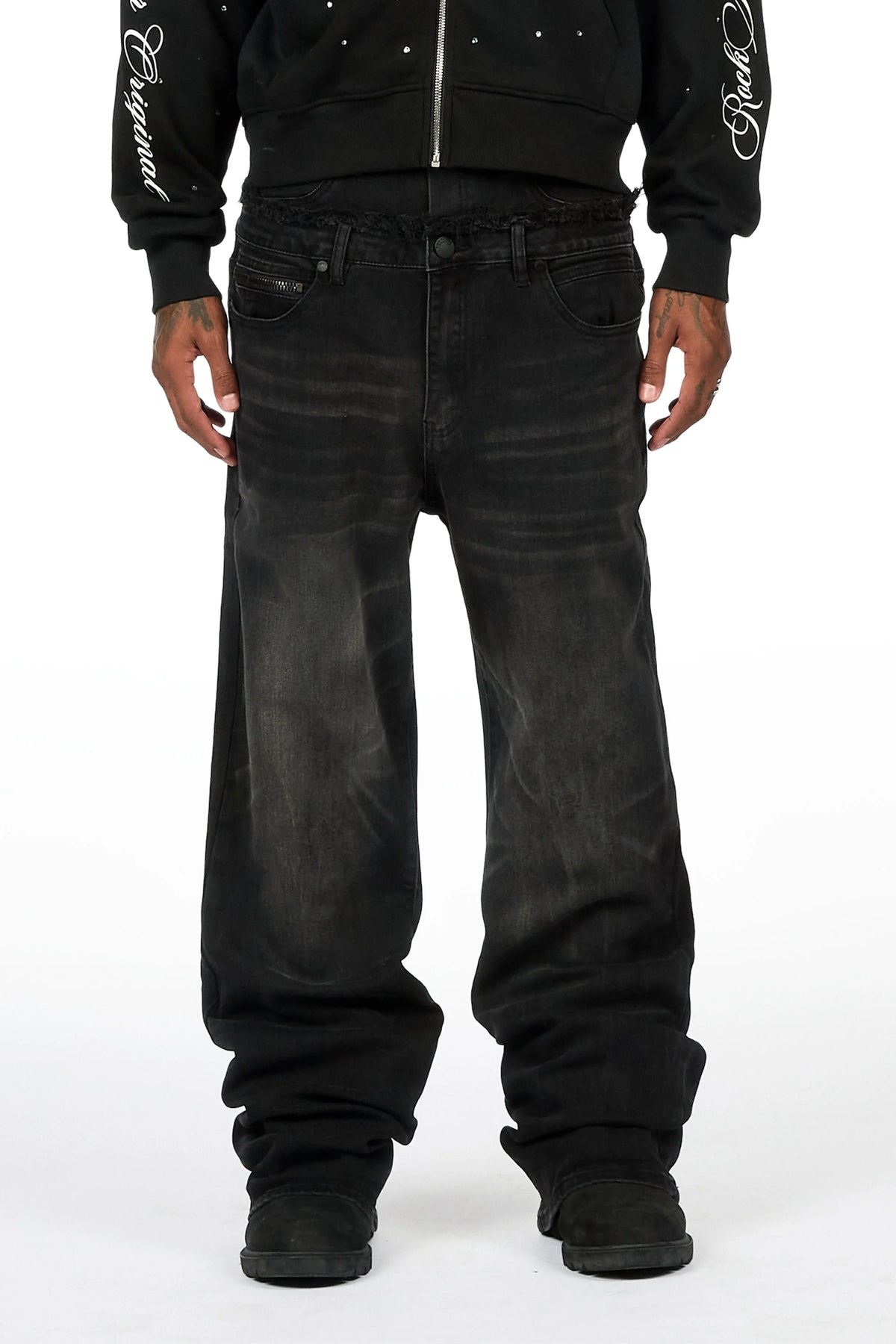 Silo Black Double Waisted Baggy Fit Jean