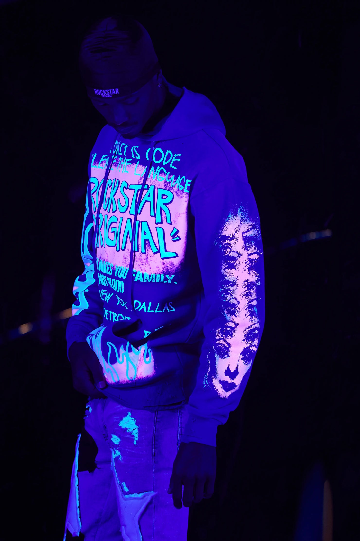 Beno Royal Blue Distressed Graphic Hoodie