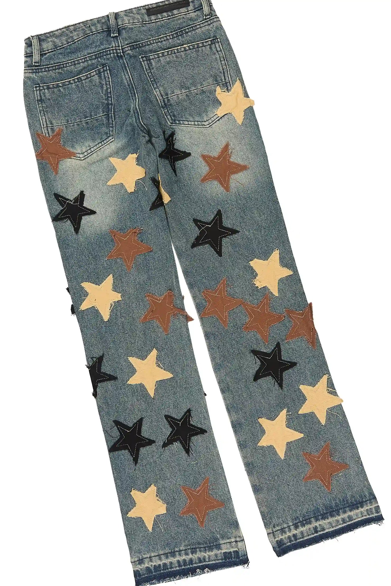 Boys Wilder Sand/Blue Long Sleeve T-shirt Patchwork Jean Set
