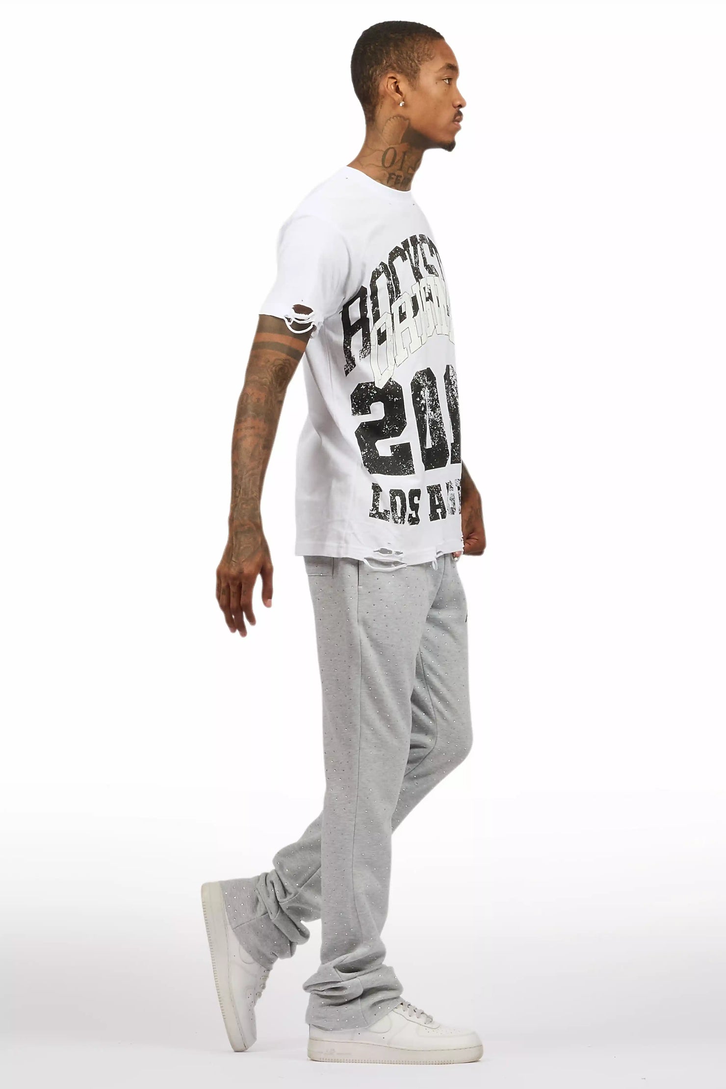 Alpine Rhinestone Heather Grey Stacked Flare Pant