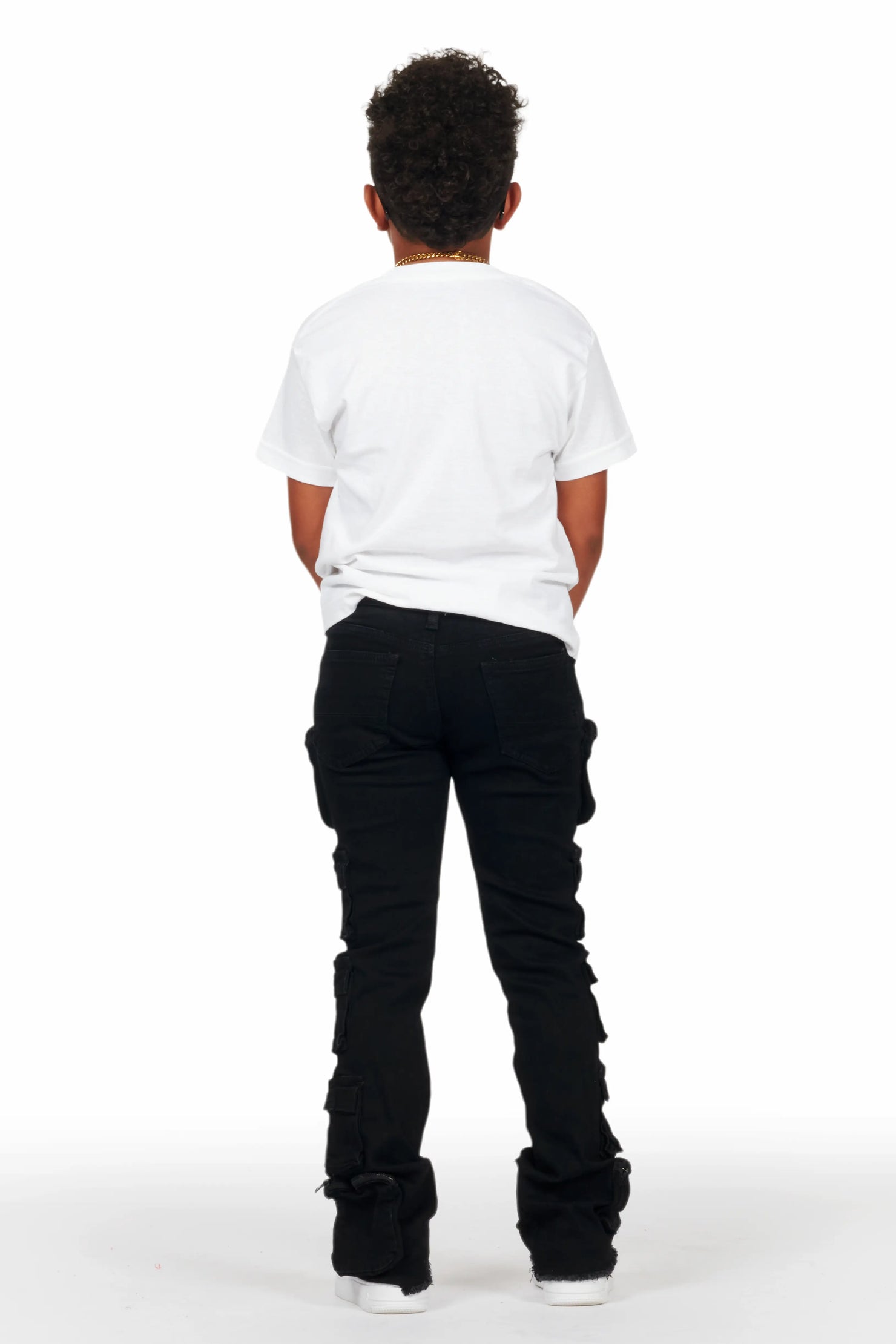 Boys Konrad Black Cargo Stacked Flare Jean