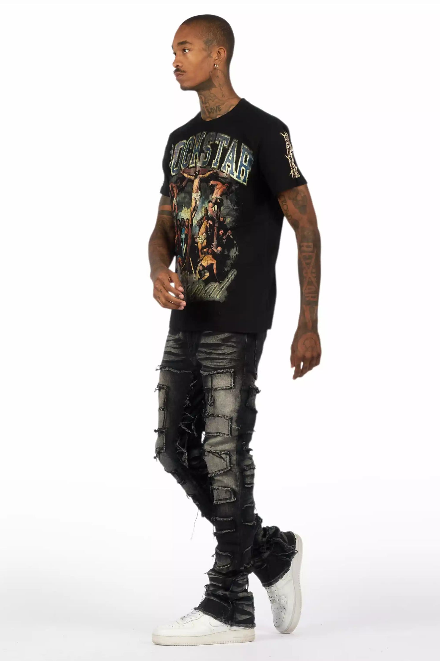 Waller Dark Grey Graphic T-Shirt/Stacked Flare Jean Bundle