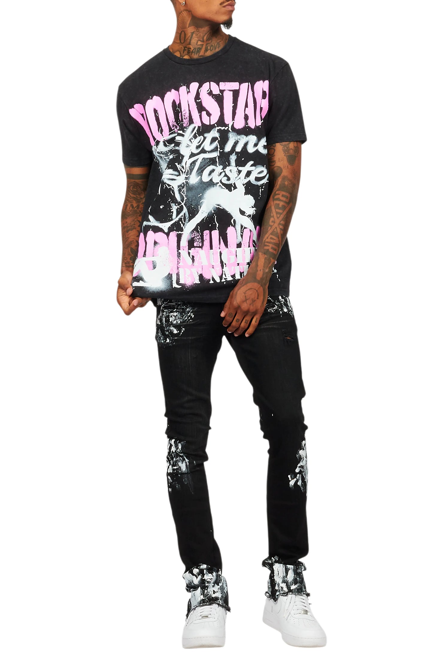 Strip Army Vintage Black Oversized Distressed Graphic T-Shirt