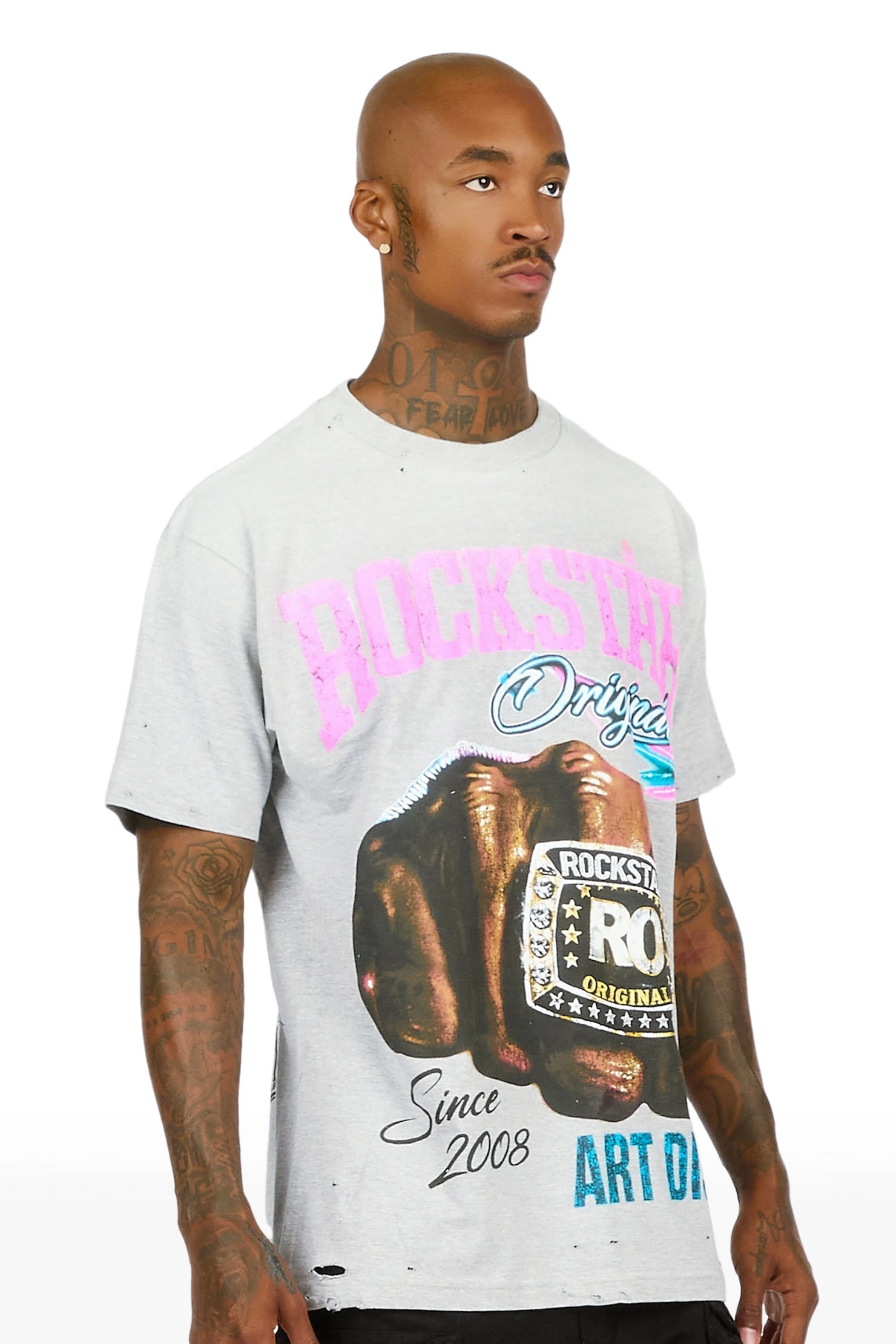 Dewayne Heather Grey Oversized Graphic T-Shirt