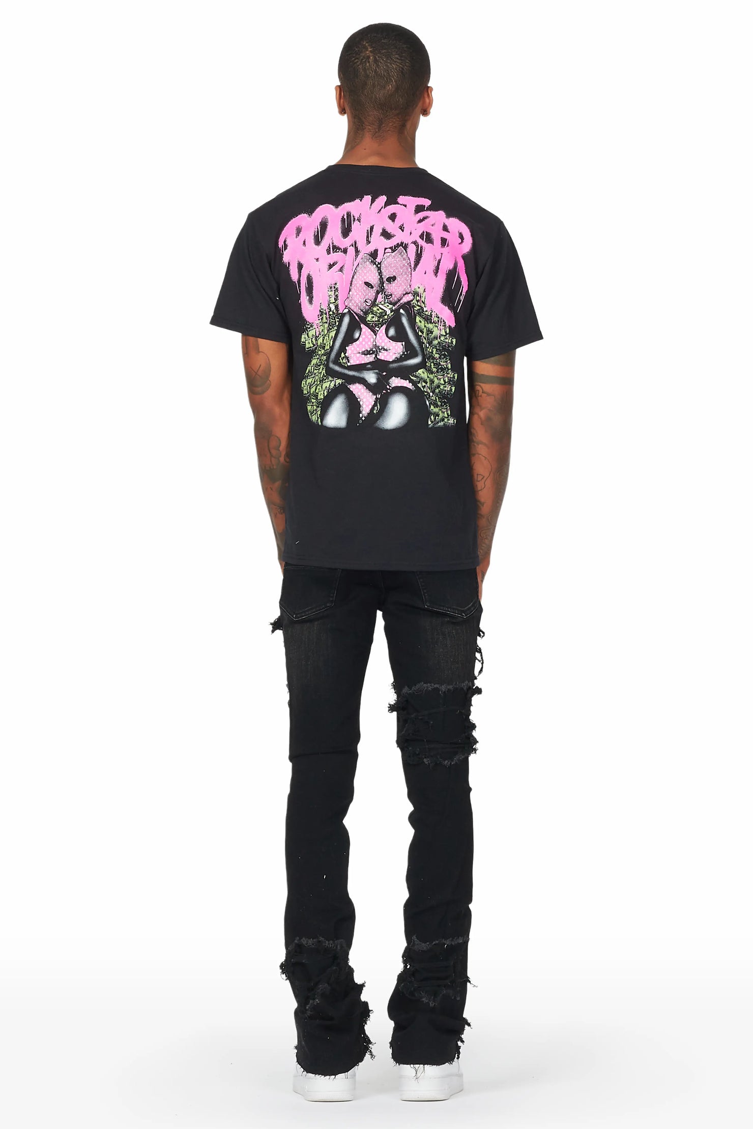 Fateh Jet Black Stacked Flare Jean