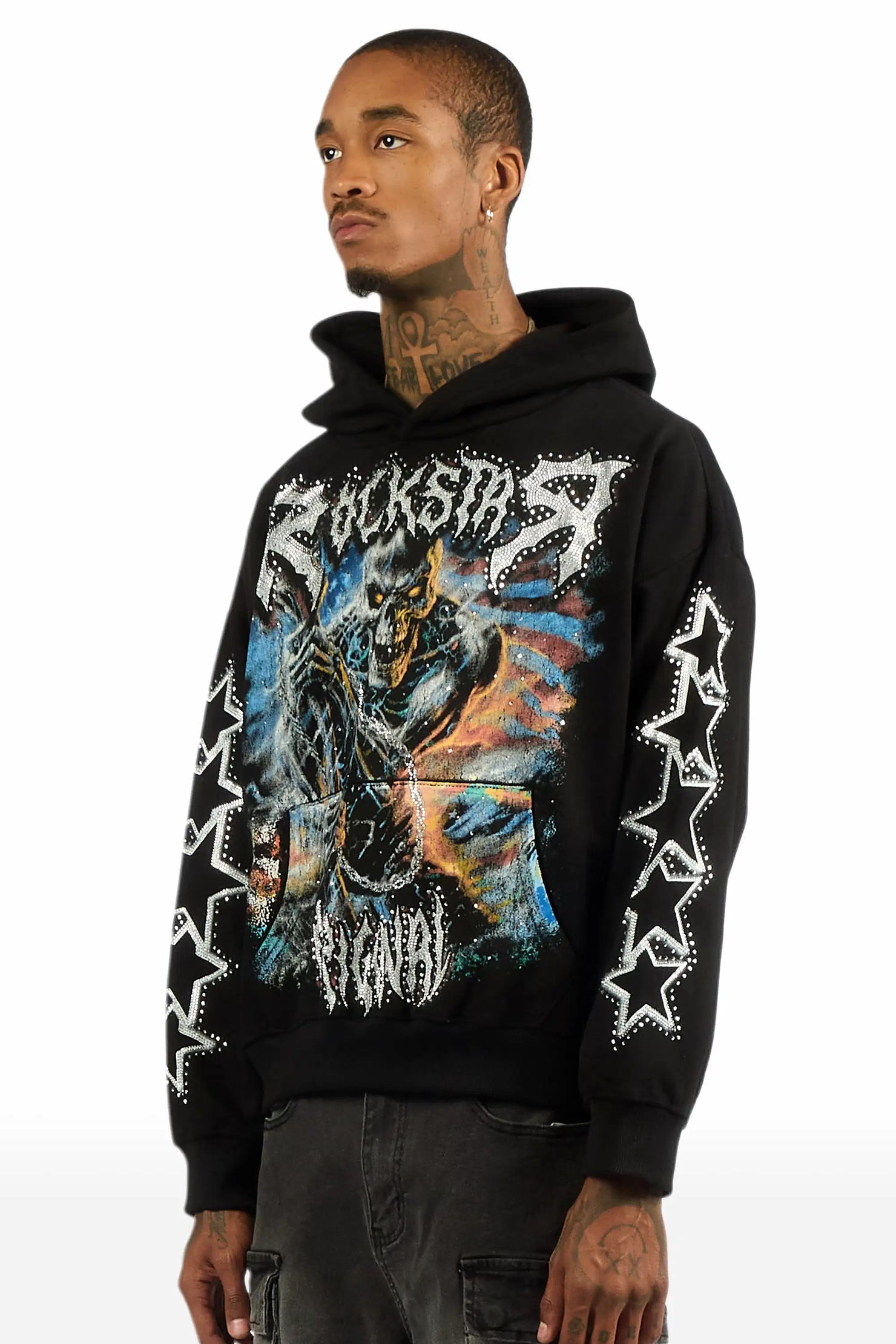 Krio Black Rhinestone Oversized Hoodie