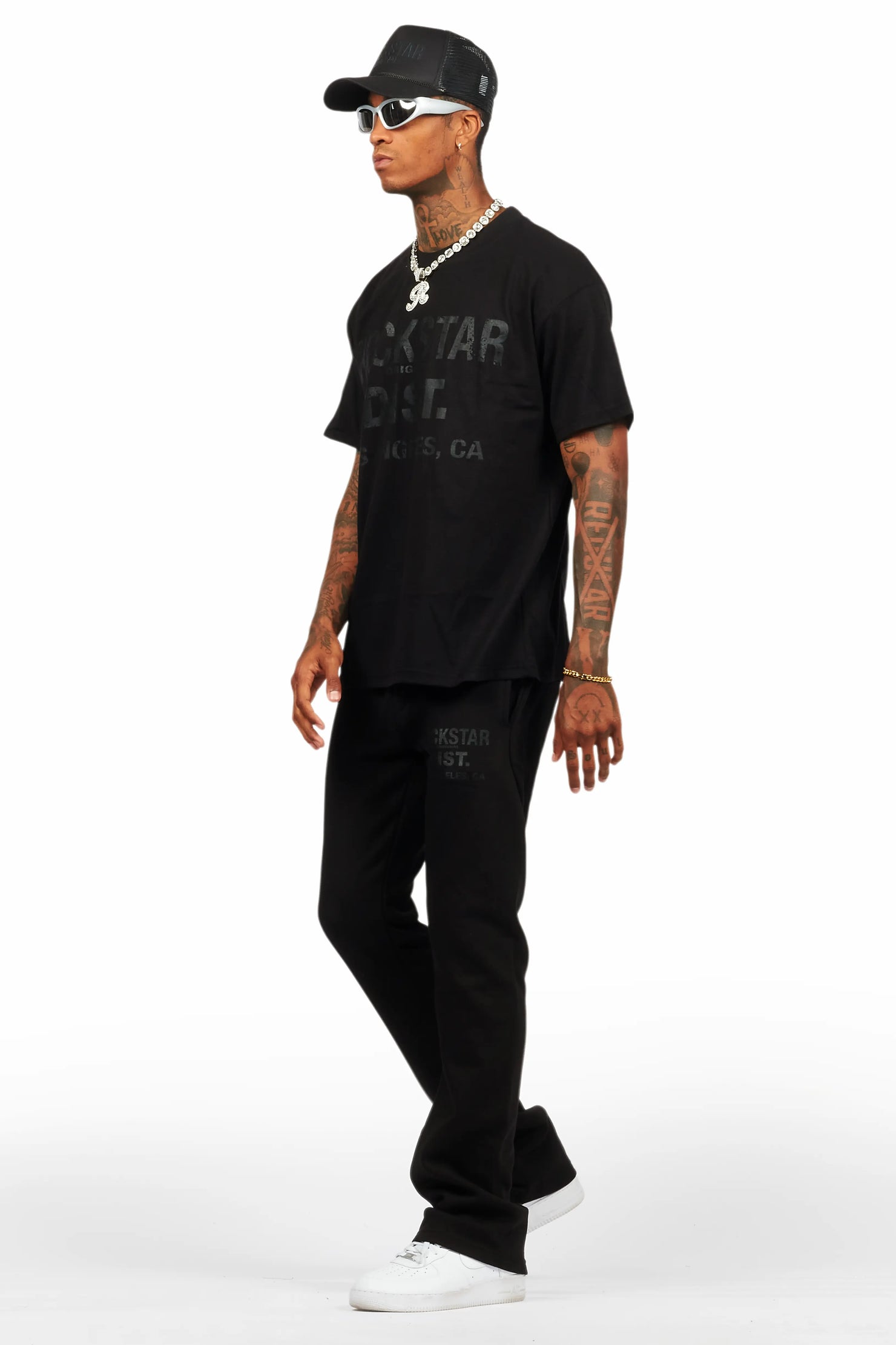 Lake Black/Black Oversized T-Shirt/Stacked Track Pant Set