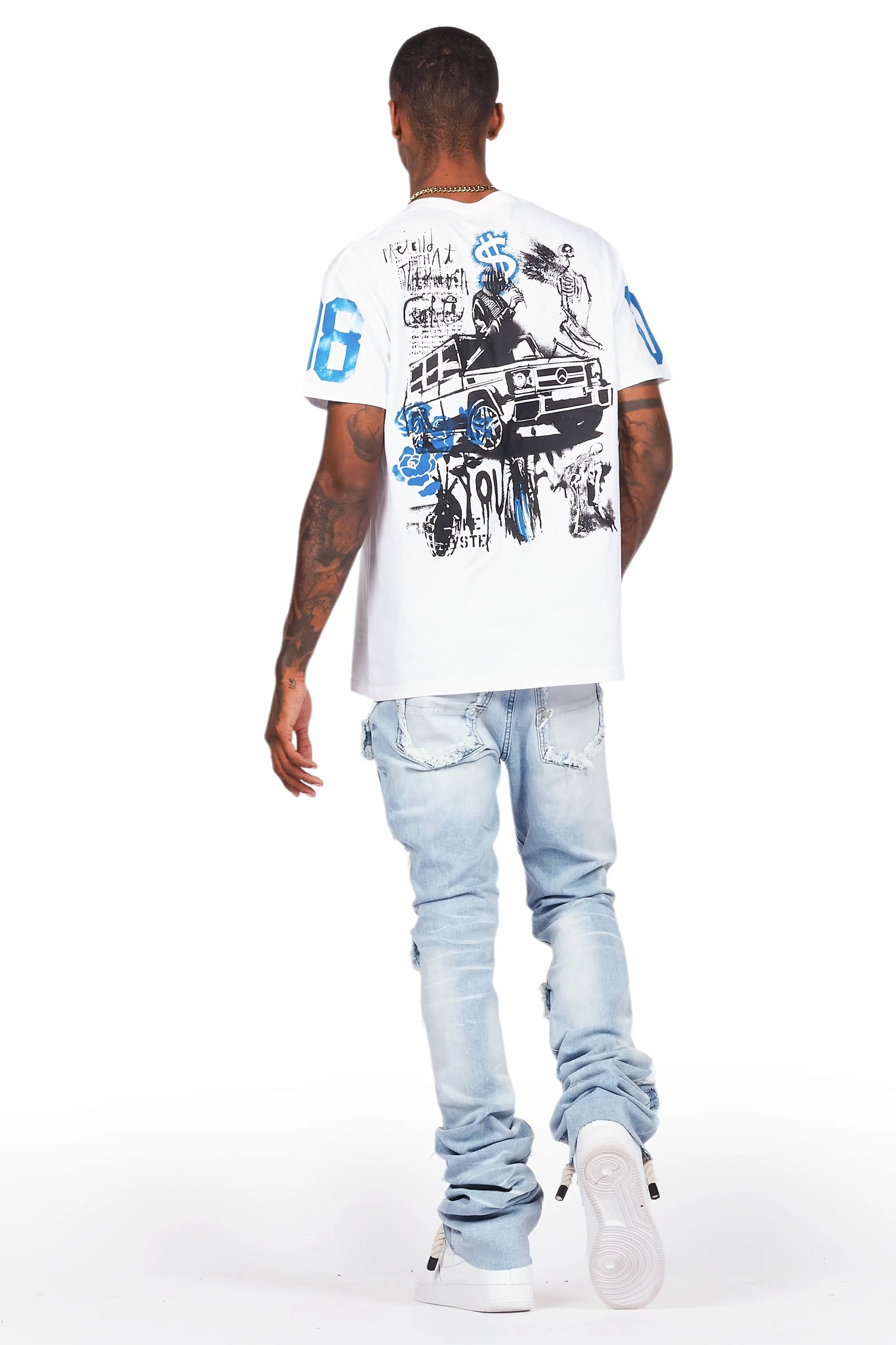 Edan Blue Painter Super Stacked Flare Jean