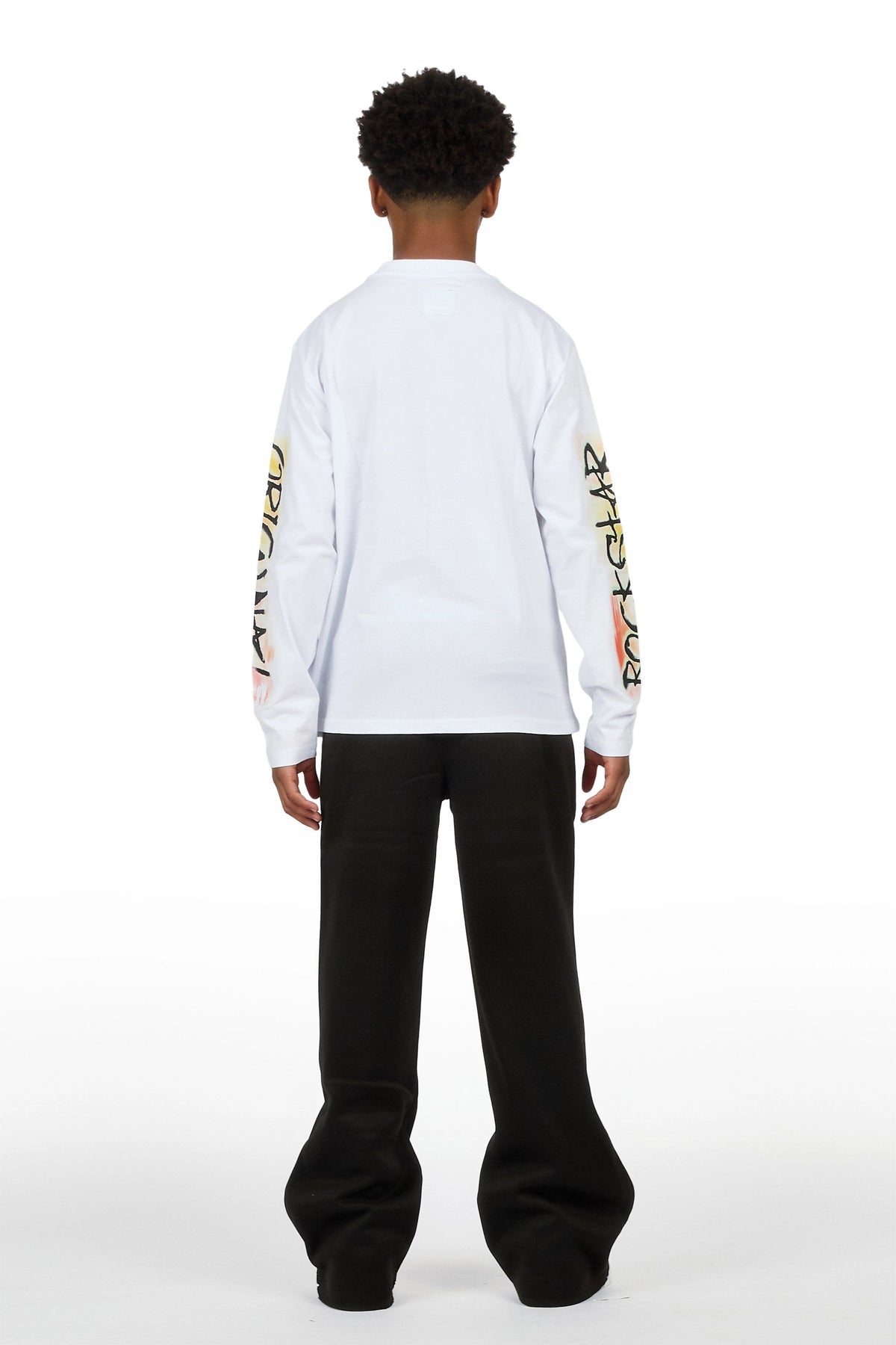 Boys Soweto White/Black Long Sleeve Graphic T-Shirt Track Set