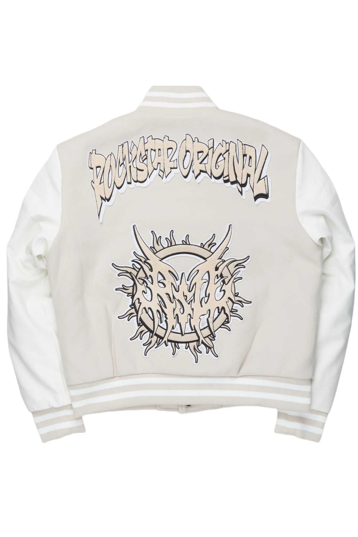 lonnesha Beige Oversized Varsity Jacket