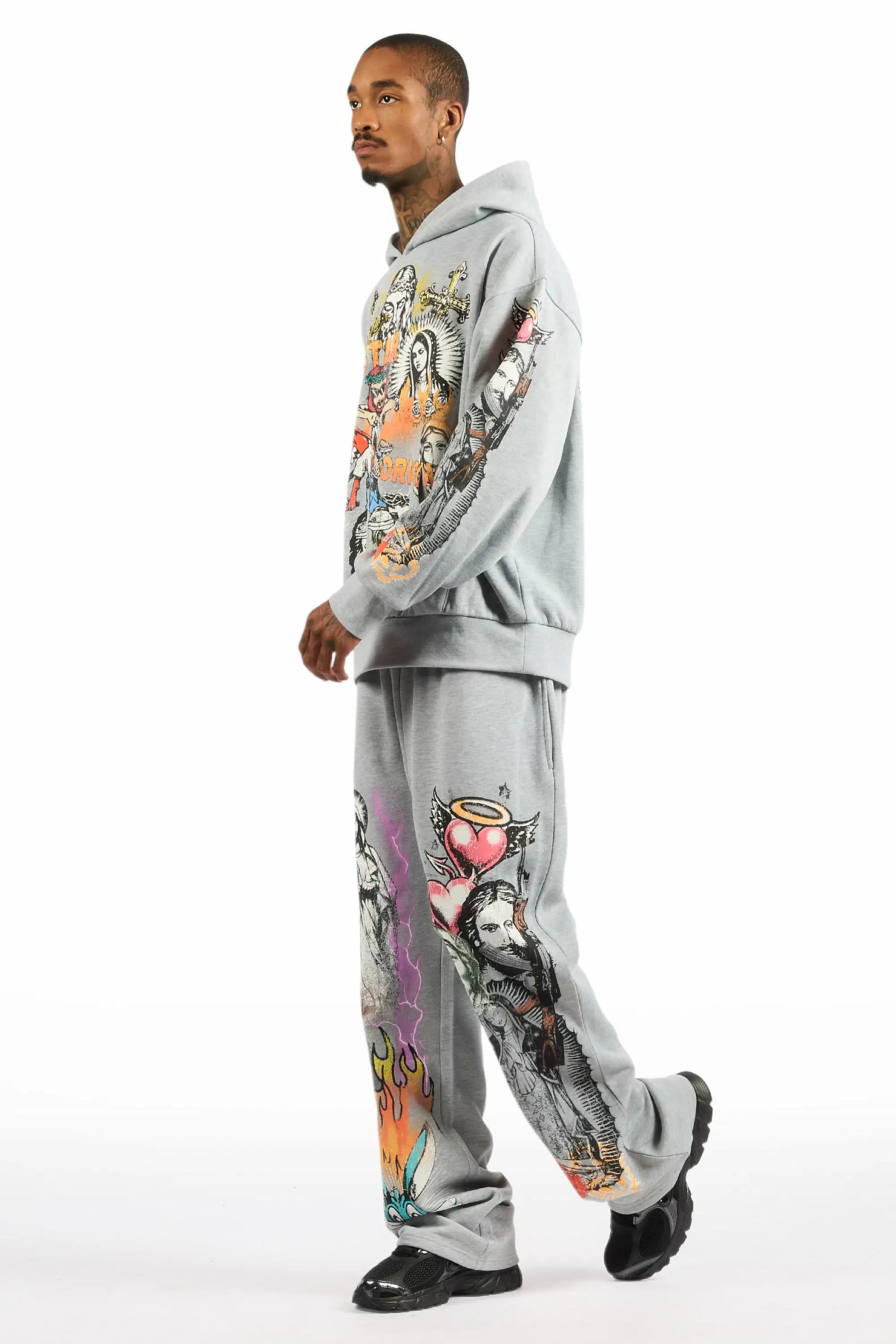 Diyos Heather Grey Hoodie/Baggy Pant Track Set