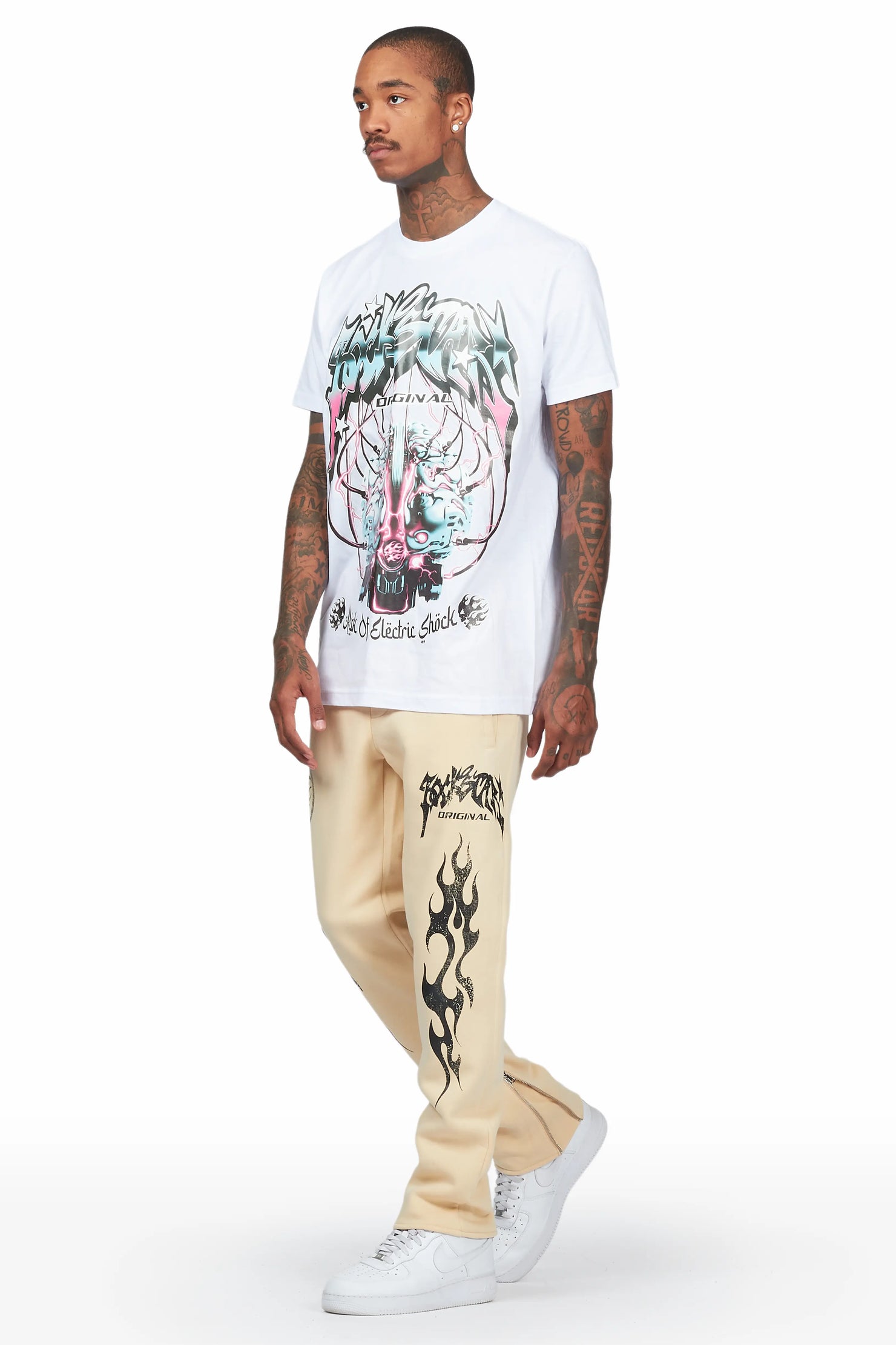 Ezekiel White/Beige T-Shirt Slim Fit Track Set