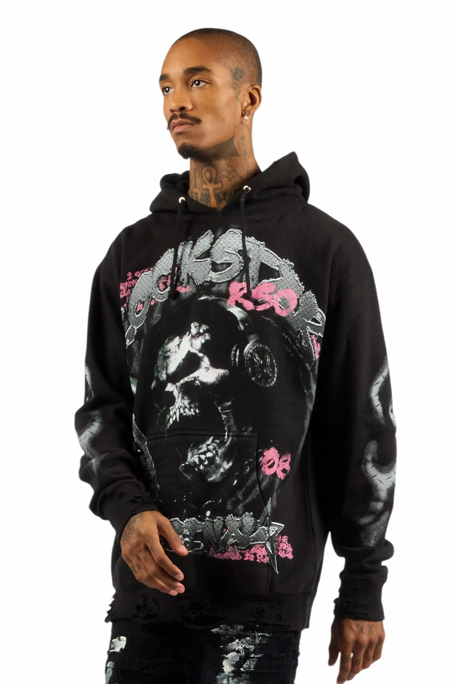 Tylenz Black/Multi Distressed Graphic Hoodie