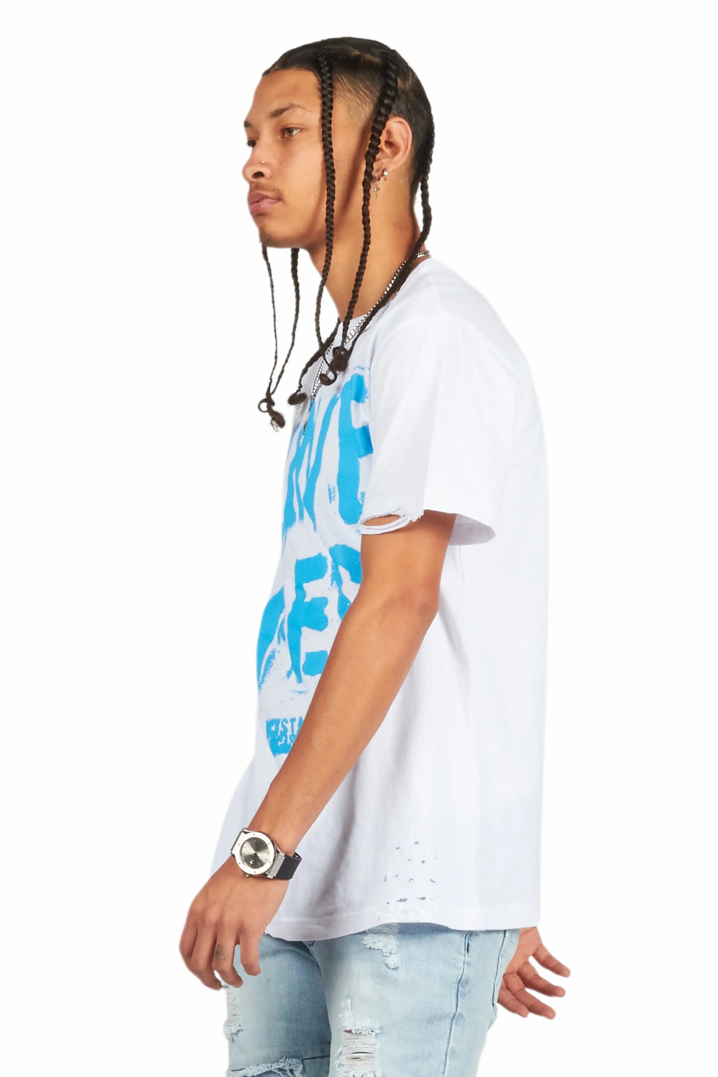Banyan White/Blue Graphic Oversized T-Shirt