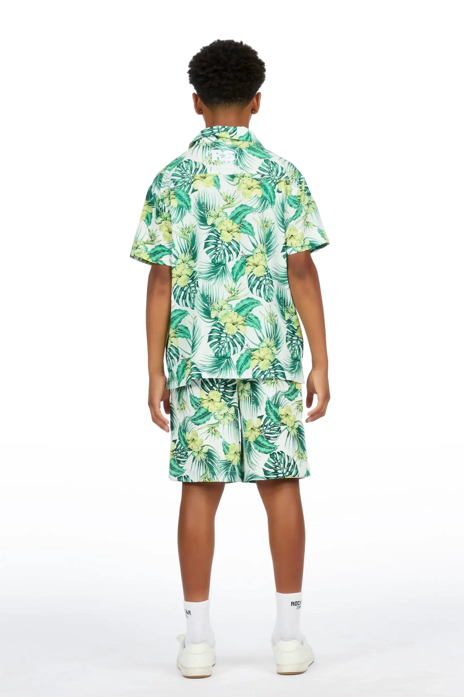 Boys Puka Cream/Green Button Down Shirt/Short Set