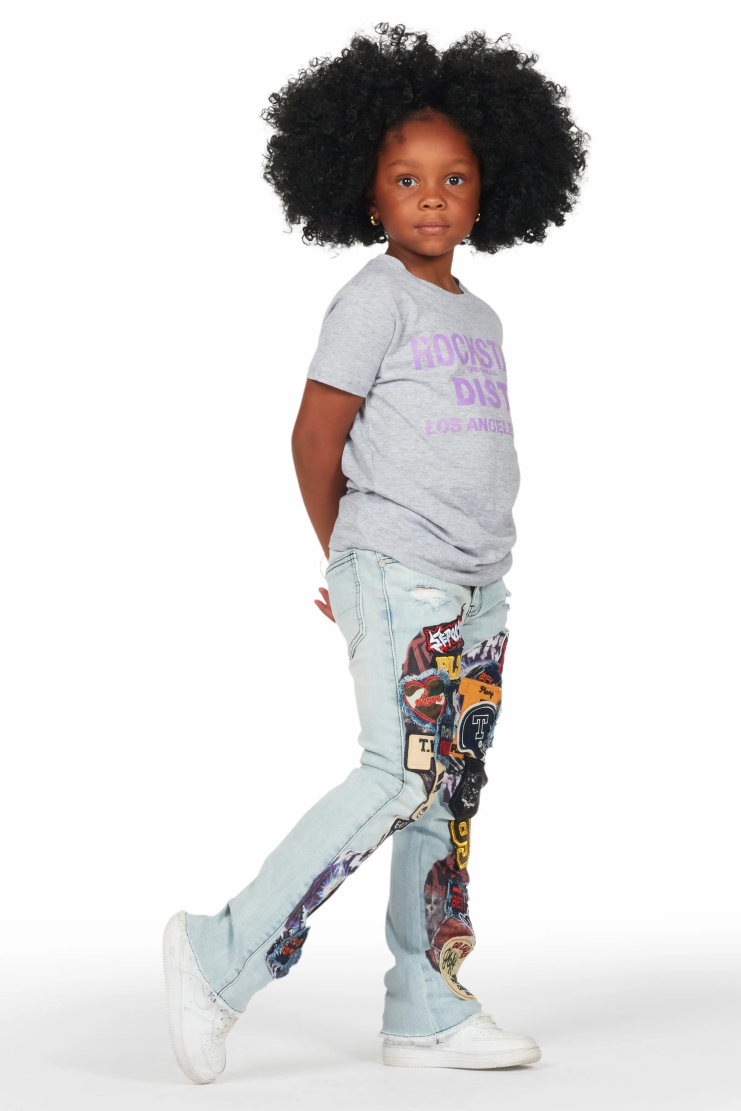 Girls Esma Blue Stacked Flare Jean