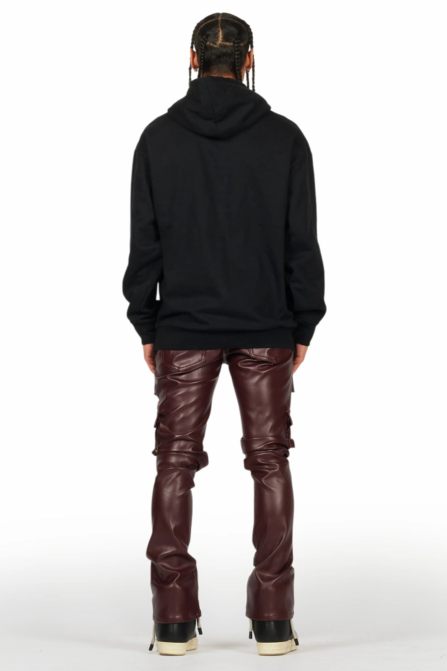 Kap Burgundy Stacked Flare Faux Leather Jean
