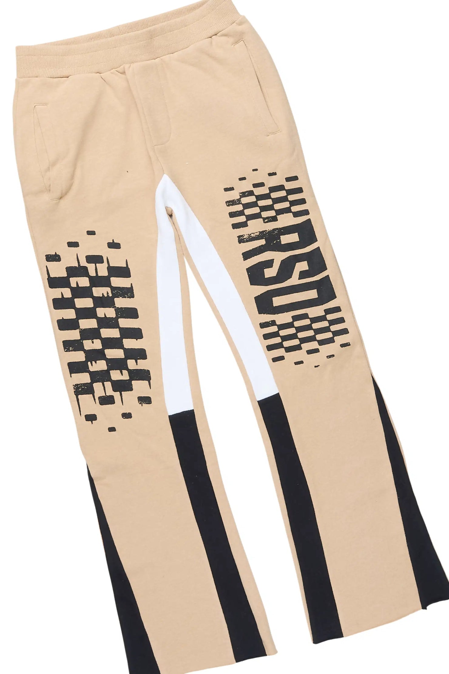 Boys Dreamer Beige/Black Hoodie/Stacked Flare Track Set