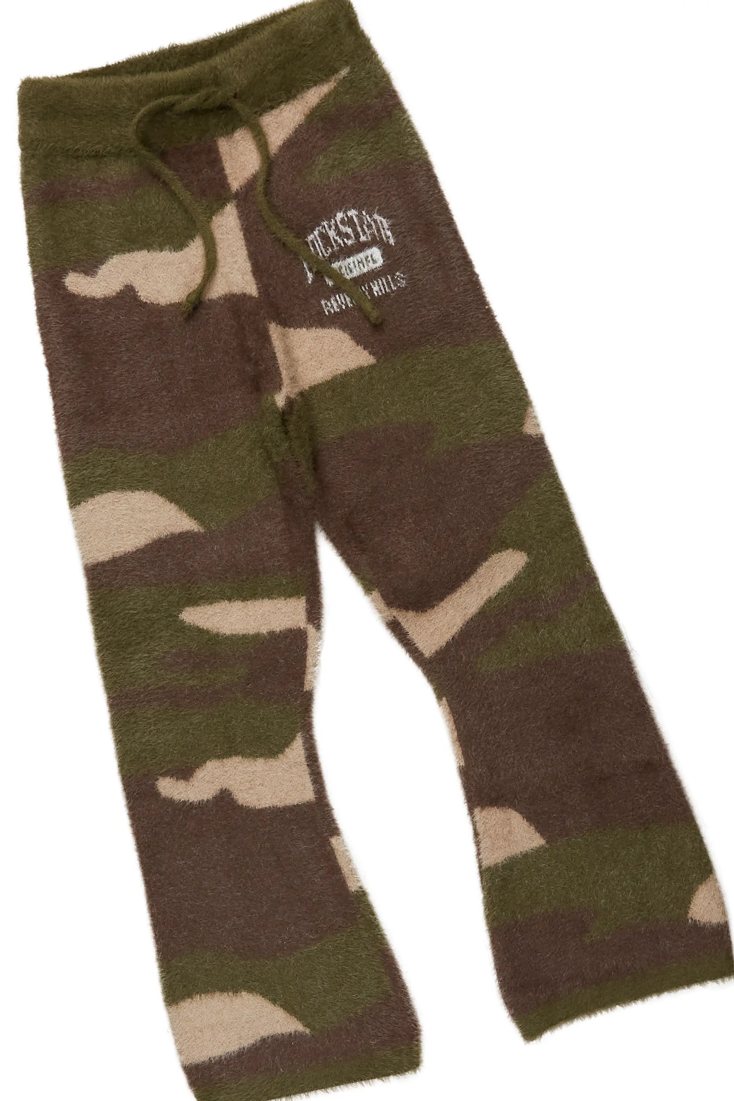 Boys Member Green Camo Stacked Flare Knitted Mohair Track Set