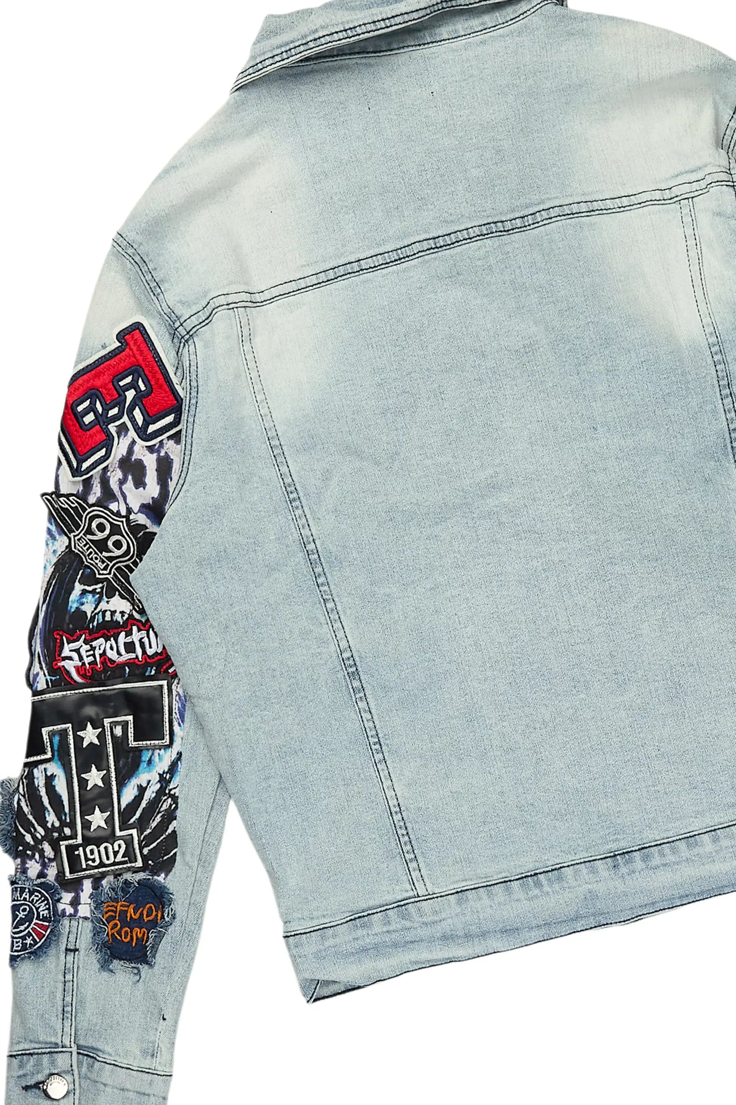 Espan Light Blue Denim Jacket/Stacked Flare Jean Set