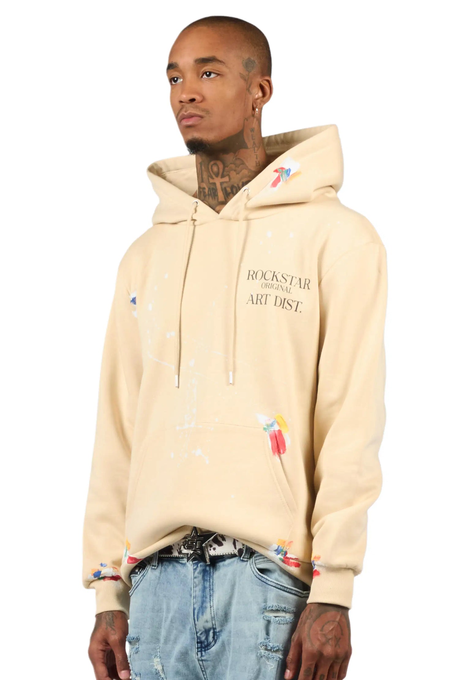 Rockstar Art Dist. Beige Graphic Relaxed Hoodie