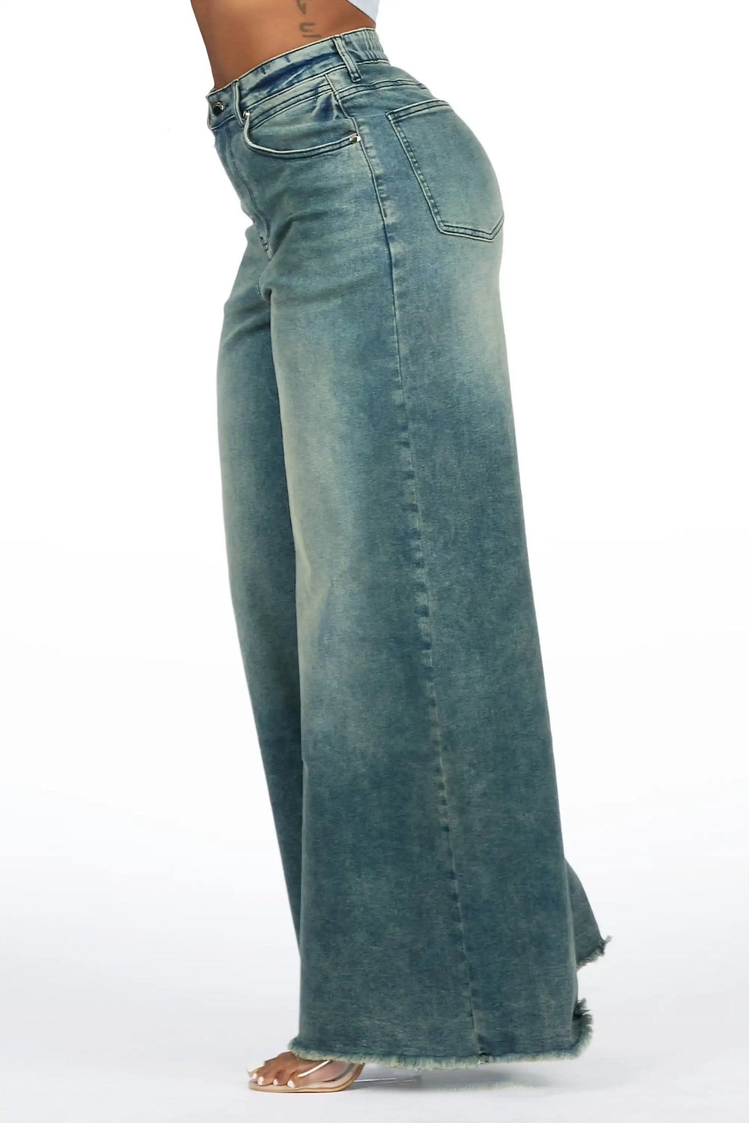 Cegaria Tint Wash High Rise Elastic Back Stretch Baggy Jean