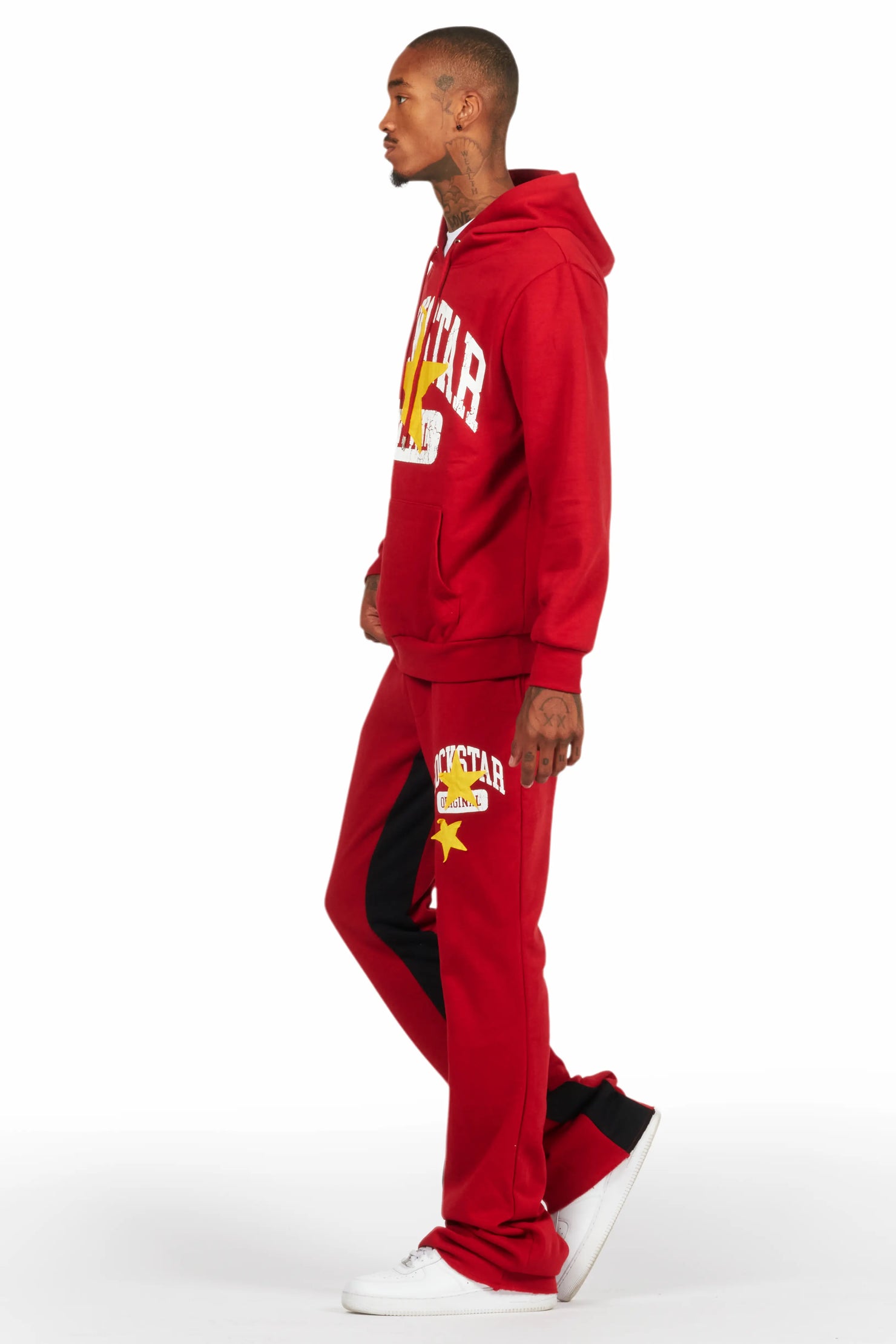 Mallor Burgundy Baggy Stacked Hoodie Track Set