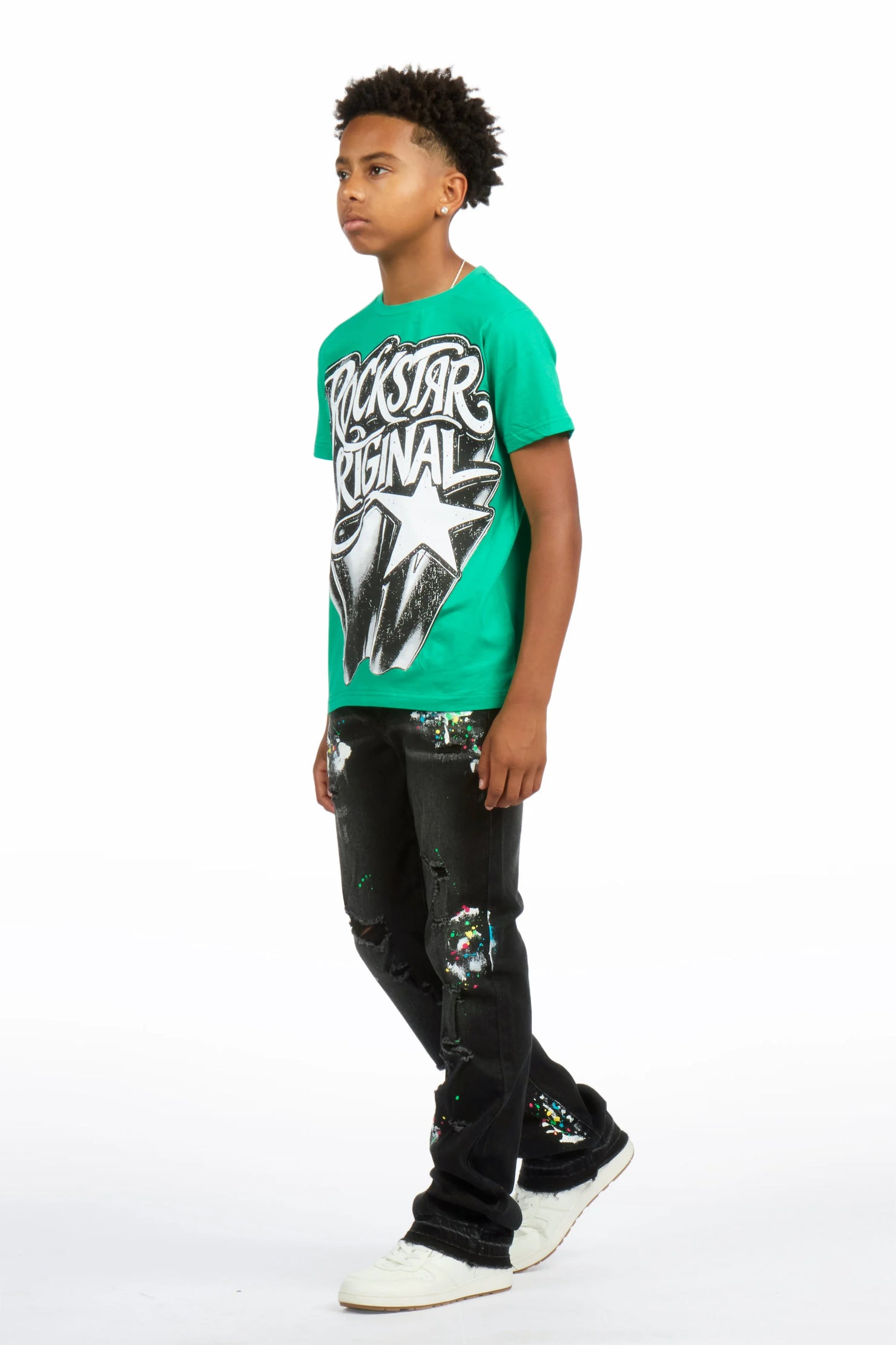 Boys Troy Black/Multi Stacked Painter Jean